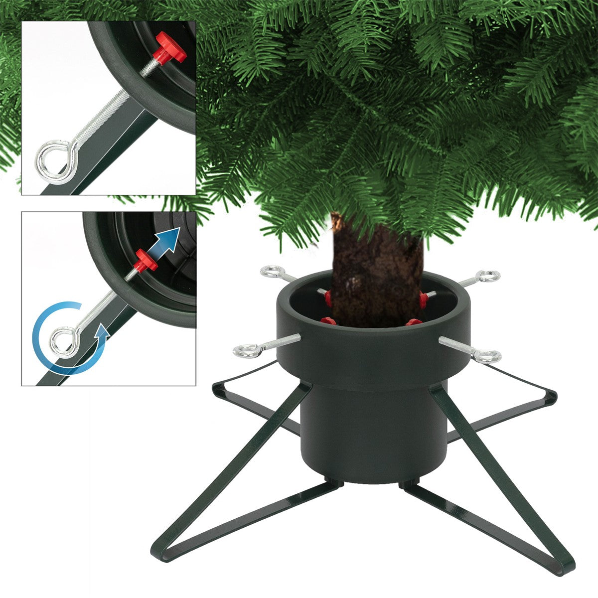 Baumständer für Weihnachtsbaum mit Halterungen und einem zentralen Loch.