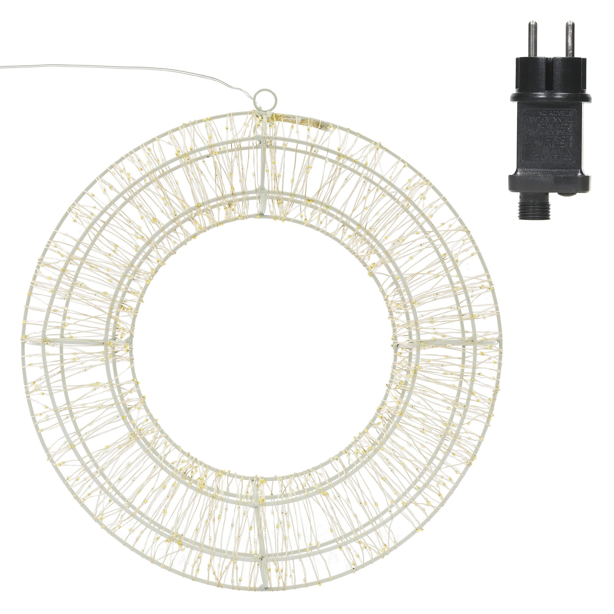 Ein runder Lichtkranz mit einem Stecker, umgeben von Lichtern.