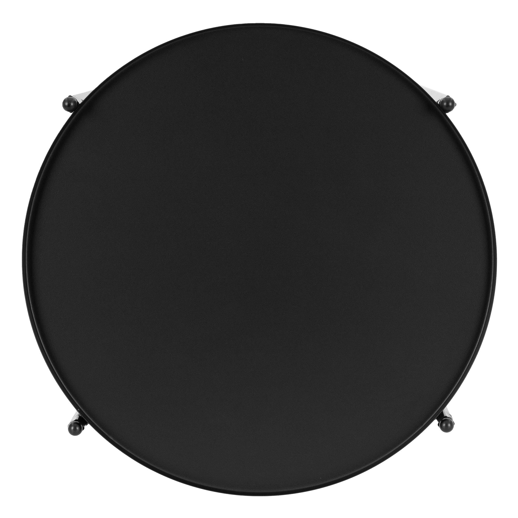 Top view of a round black table.