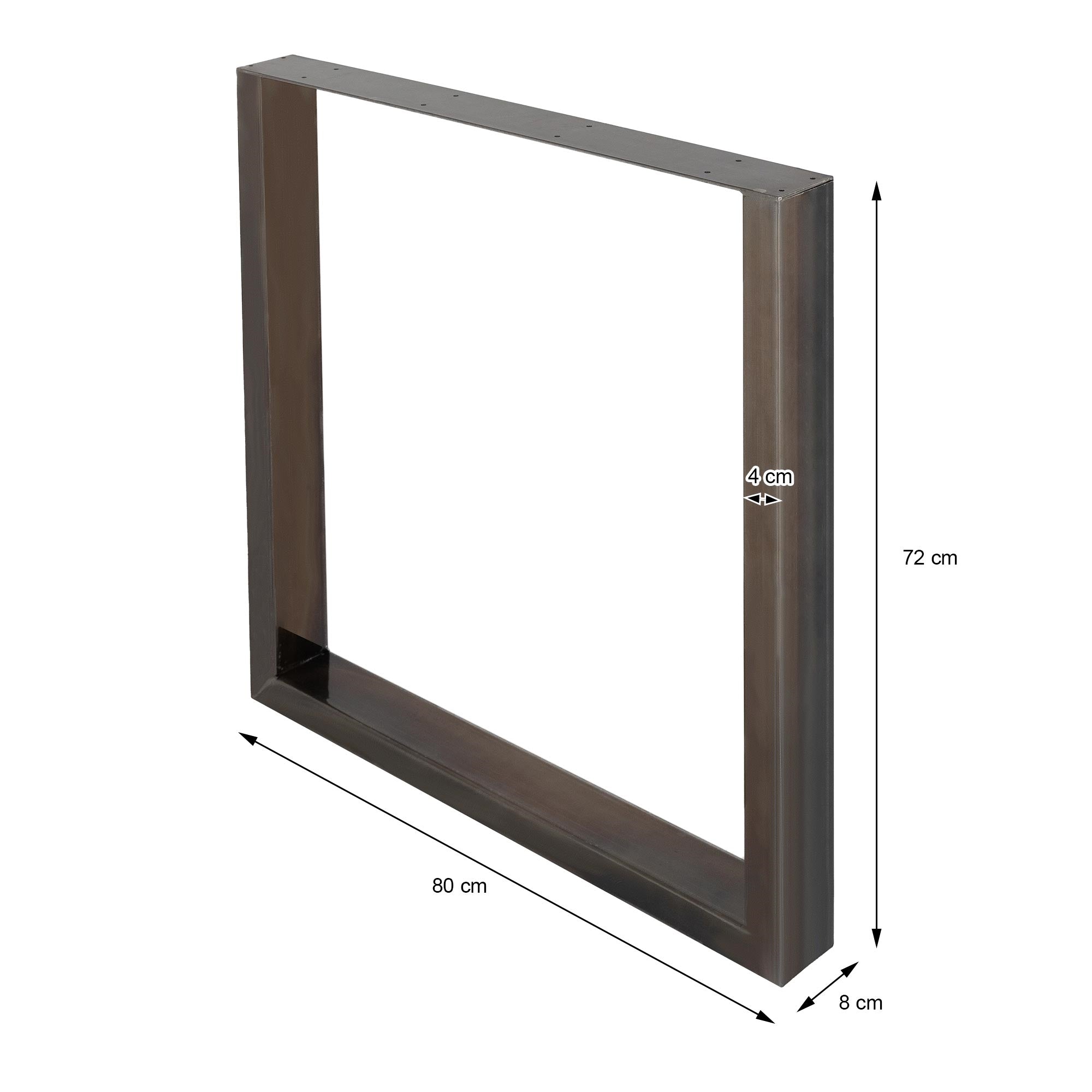 Rectangular metal frame with dimensions 80 cm x 72 cm x 8 cm.
