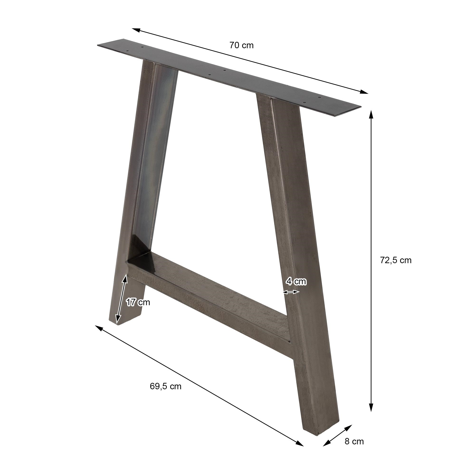 Metallirunko mit mitat: 70 cm leveä, 72,5 cm korkea, 8 cm syvä.
