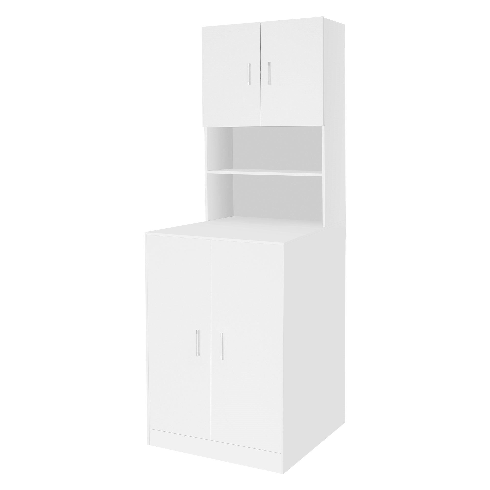 Witte keukenkast met twee deuren en een open plank.