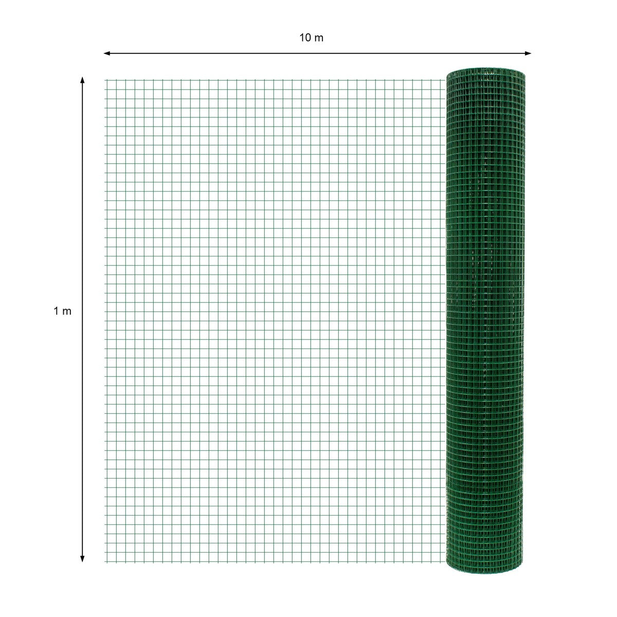 Grünes Drahtgitter mit quadratischem Muster, 10 m lang und 1 m hoch.