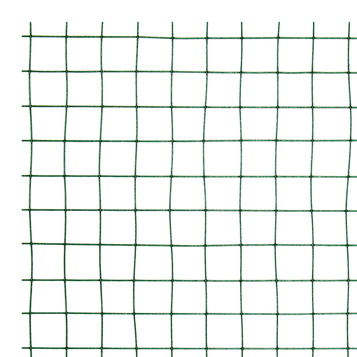 Nahaufnahme eines grünen Drahtgitters mit quadratischen Maschen.