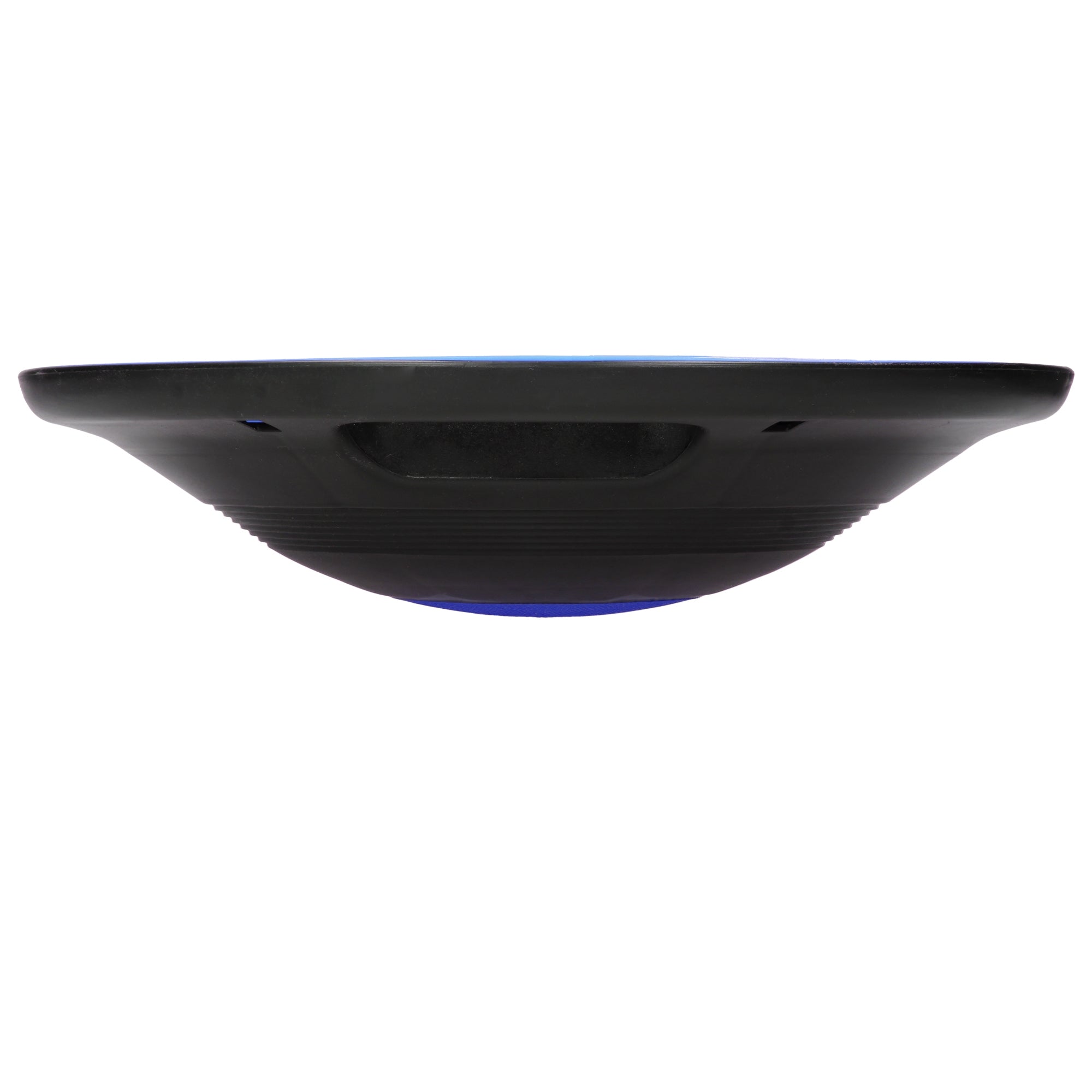 Schwarzes, flaches Gerät mit blauer Beleuchtung auf einem weißen Hintergrund.