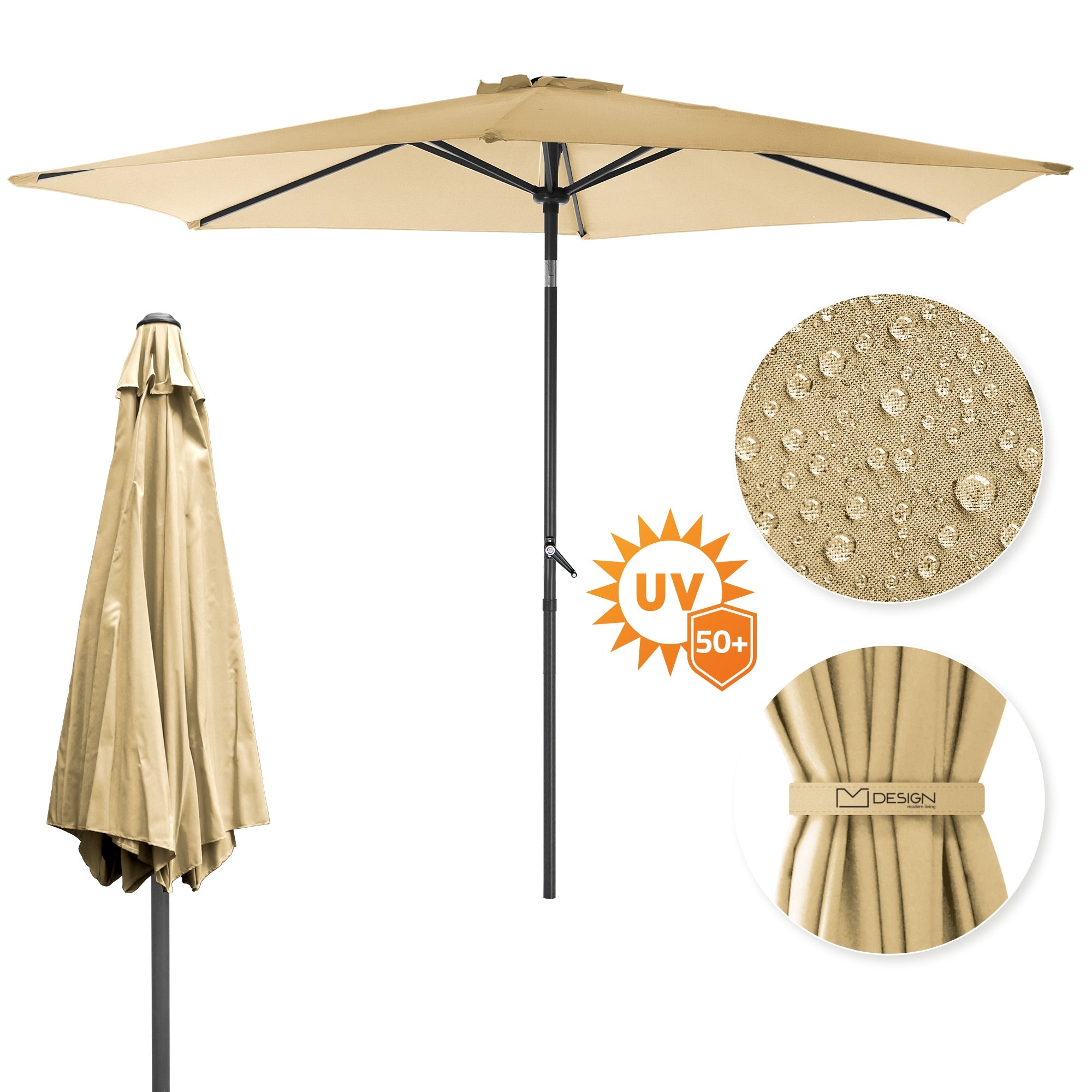 Sonnenschirm mit UV-Schutz und Wasserabweisendem Bezug.