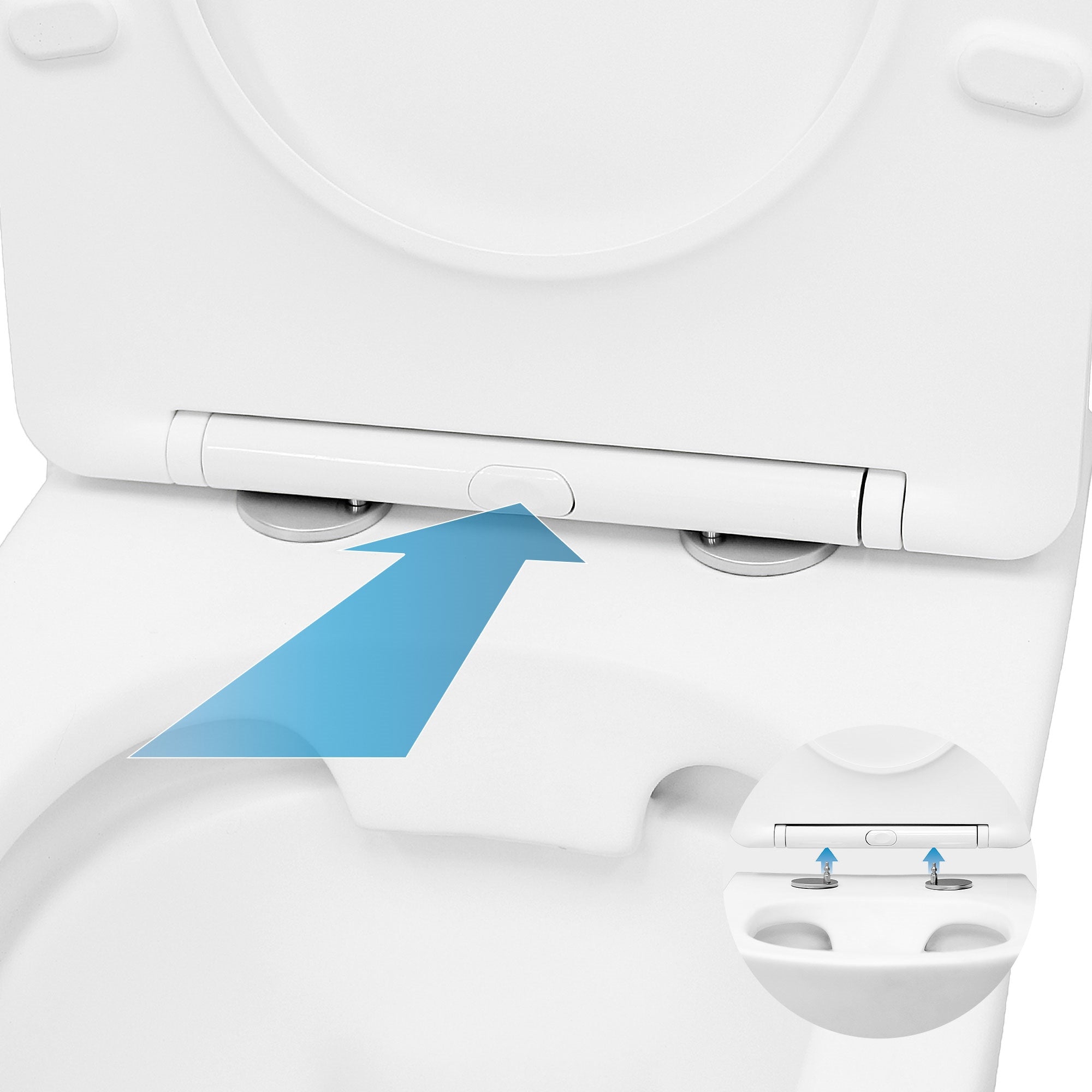 Nahaufnahme der Toilettenschüssel mit einem Hebel zur Bedienung.