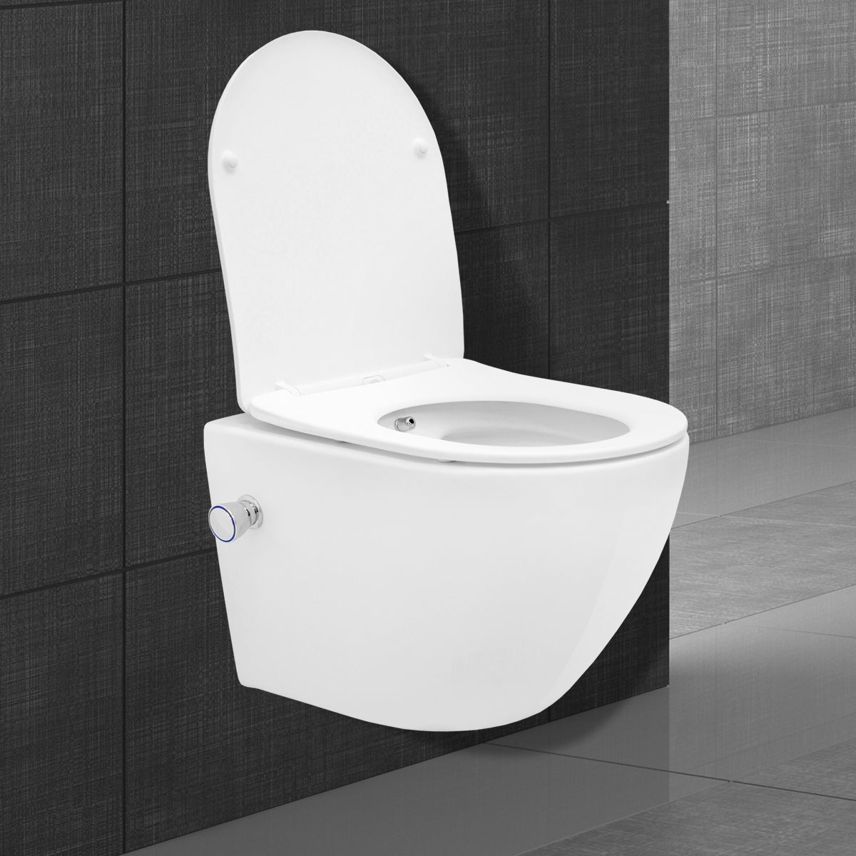 Wall-mounted WC in white color with a closed lid.