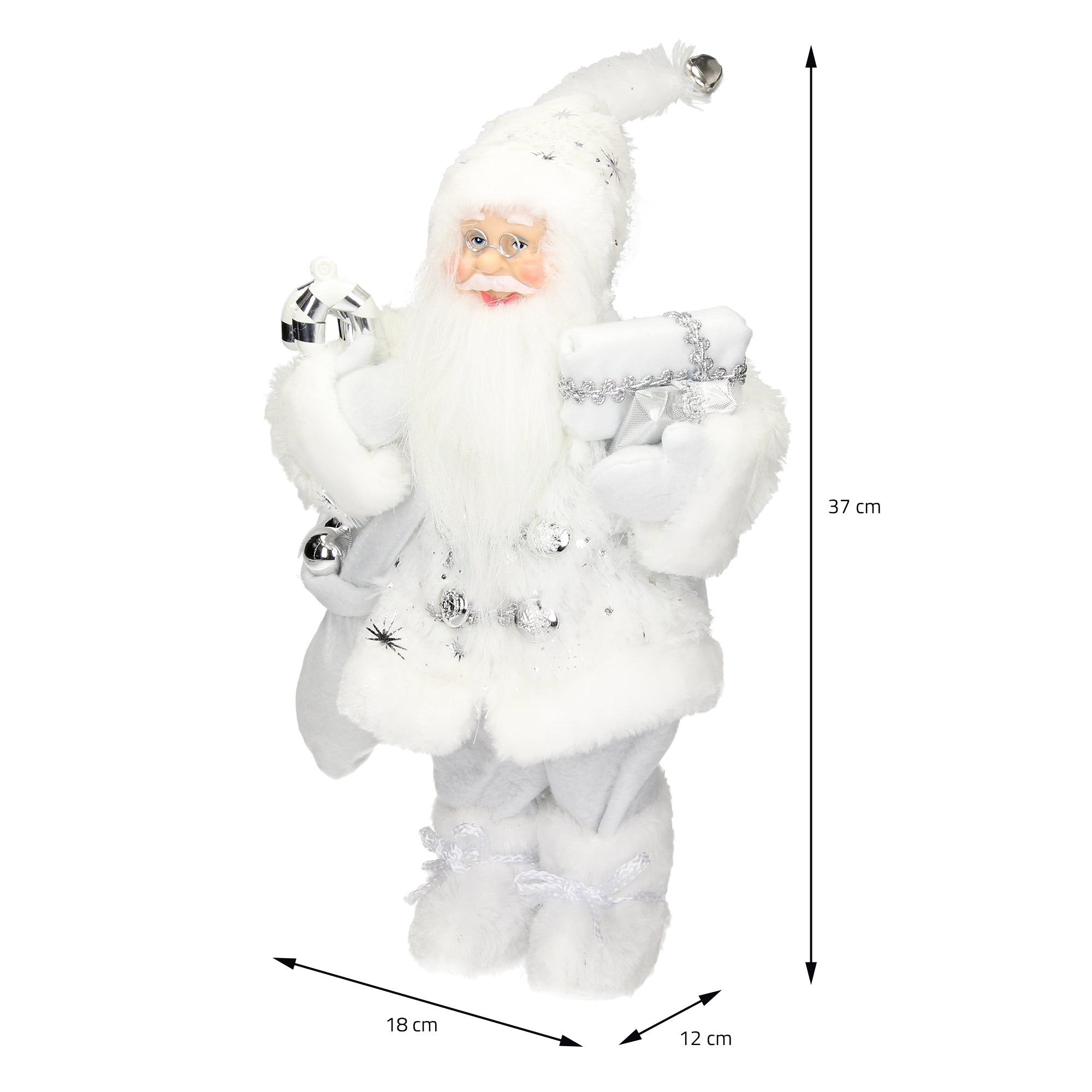 Ein Weihnachtsmann mit Geschenken, Höhe 37 cm, Breite 18 cm, Tiefe 12 cm.