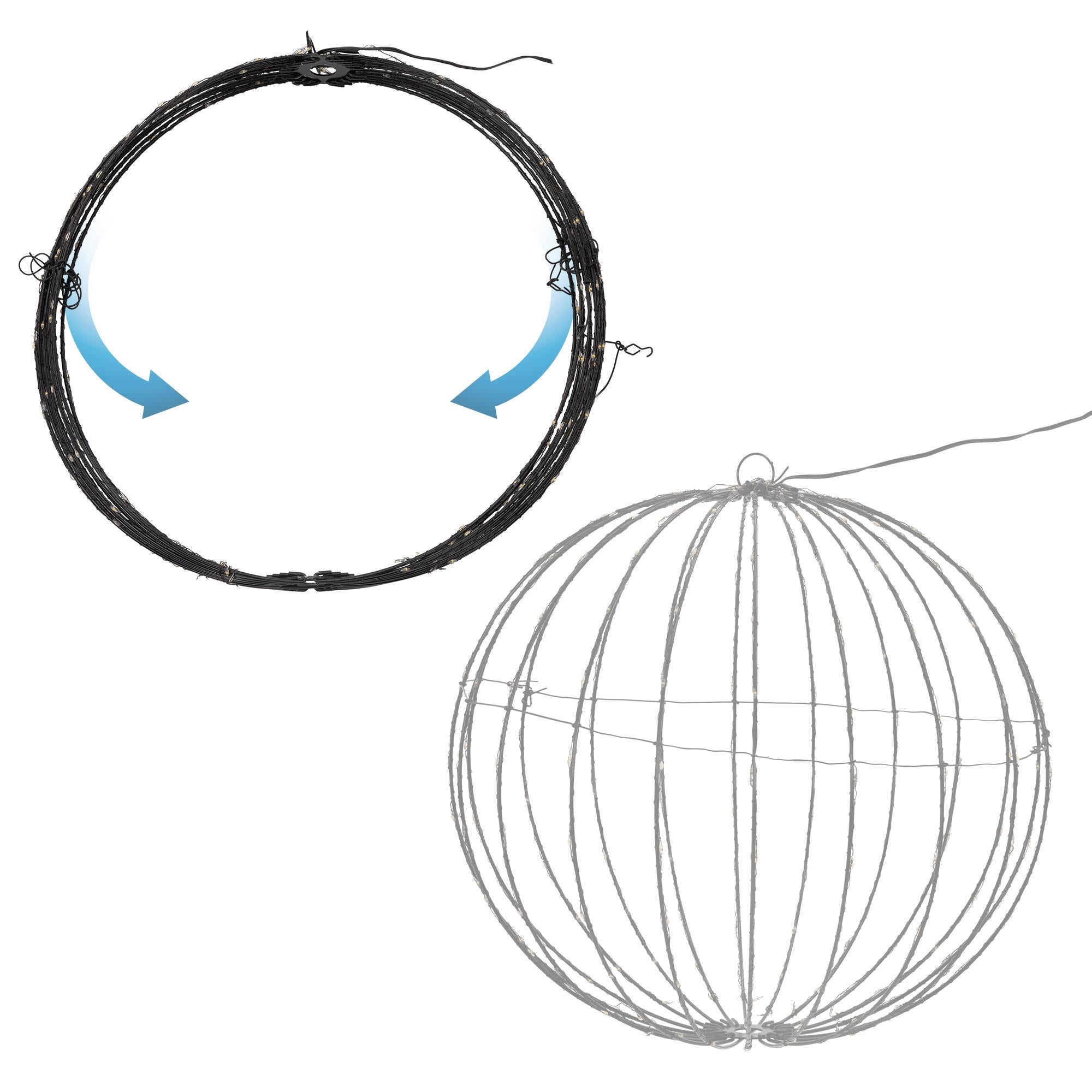 Structure en fil de forme ronde pouvant se transformer en boule.