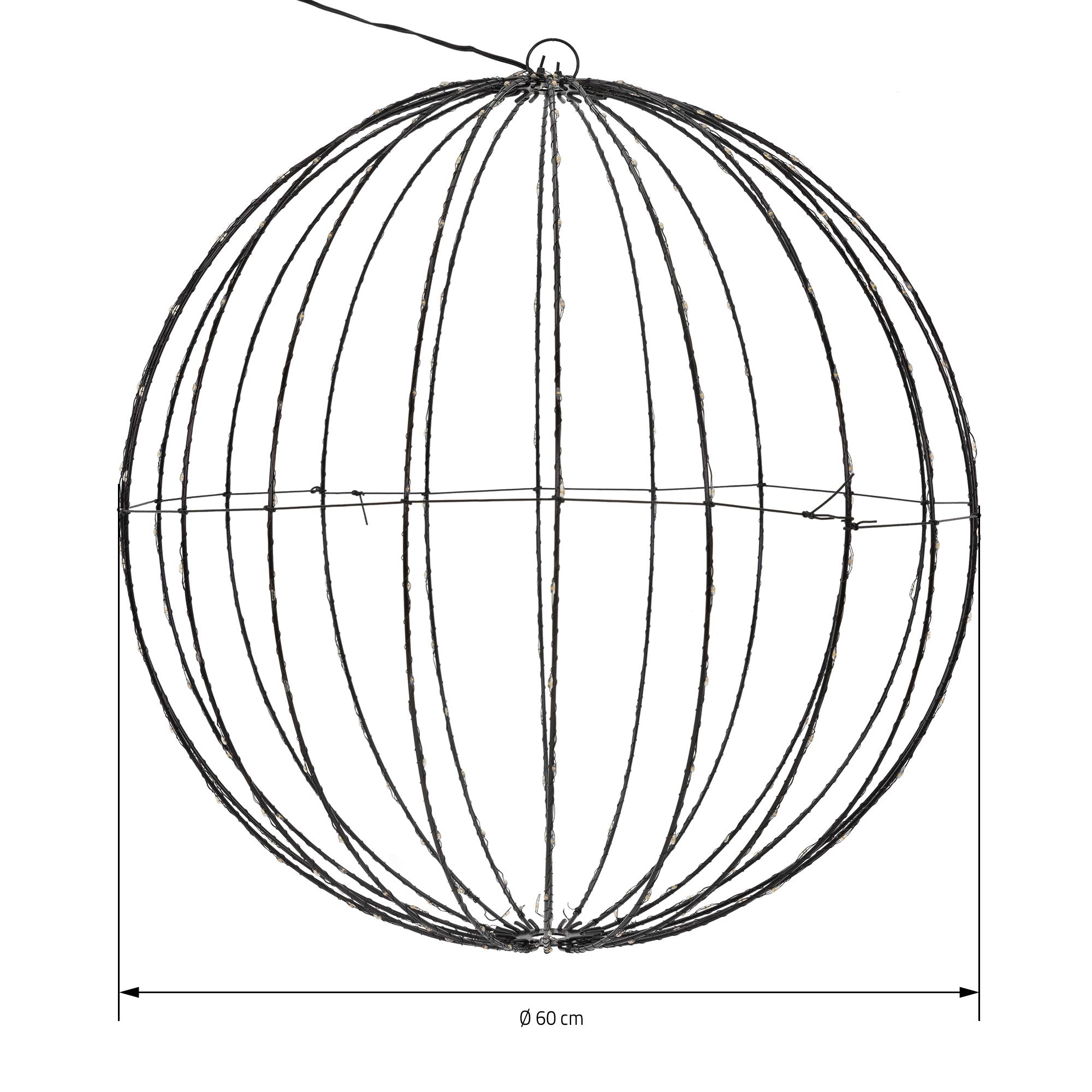 Structure en fil en forme de boule avec un diamètre de 60 cm.