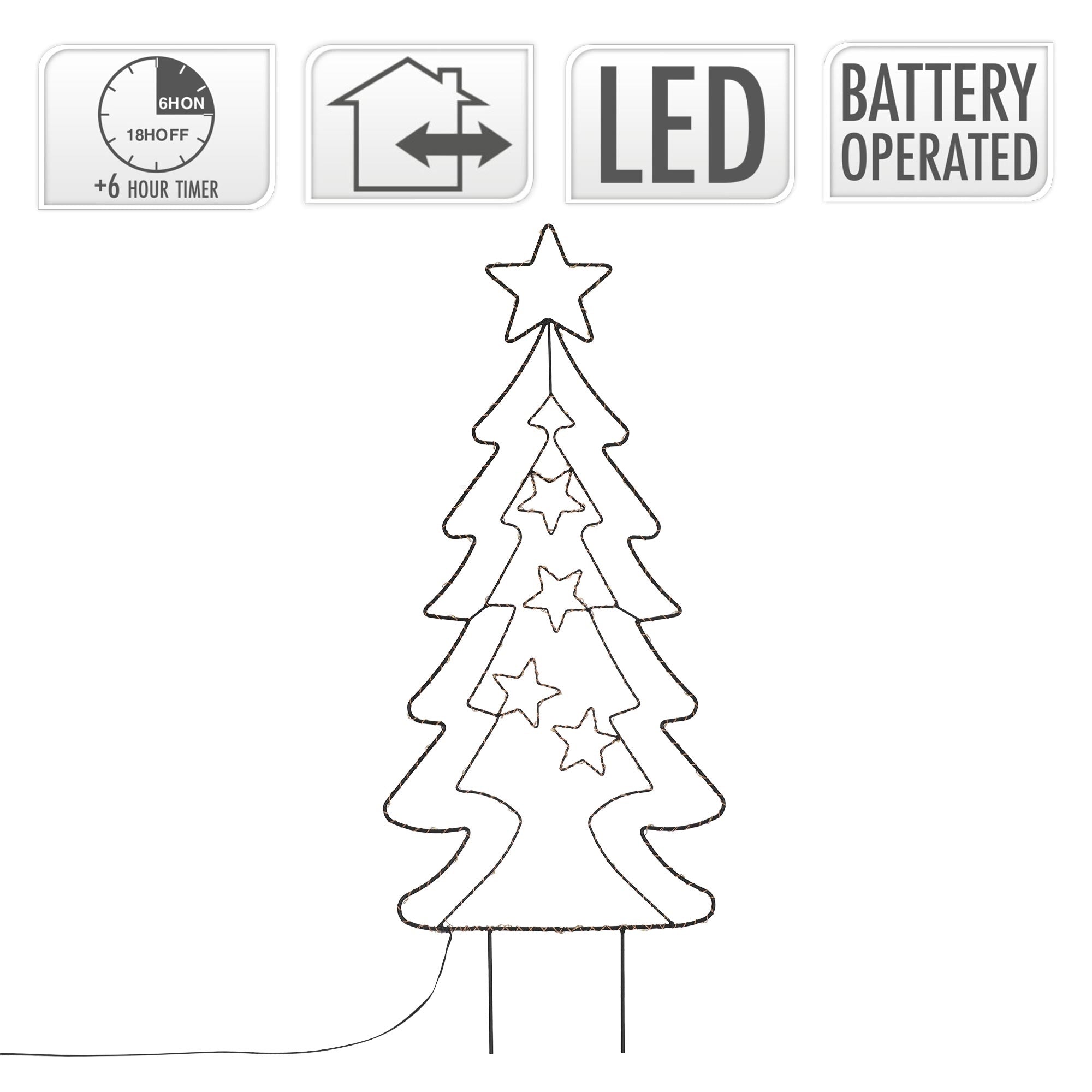 Lyskæde i form af et juletræ med batteridrift.