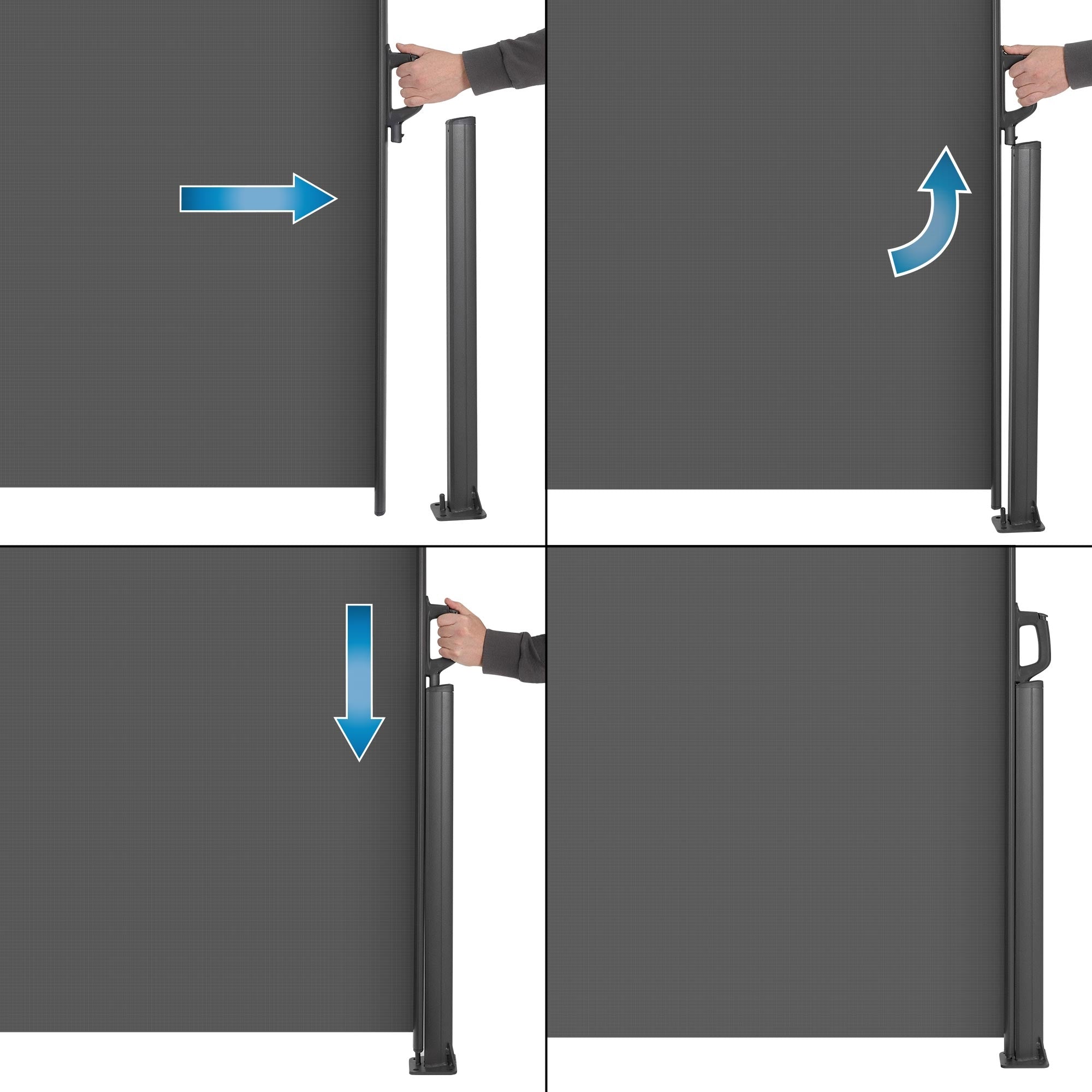 Ein Handgriff wird verwendet, um eine bewegliche Wand zu öffnen.