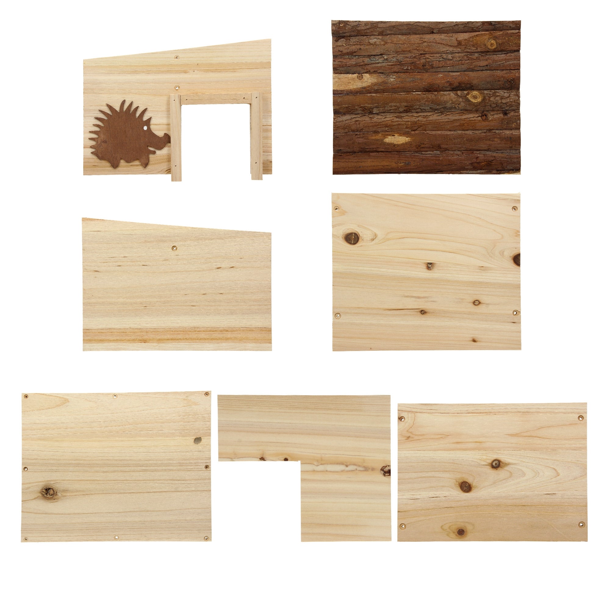 Verschiedene Holzplatten in unterschiedlichen Formen und Texturen.