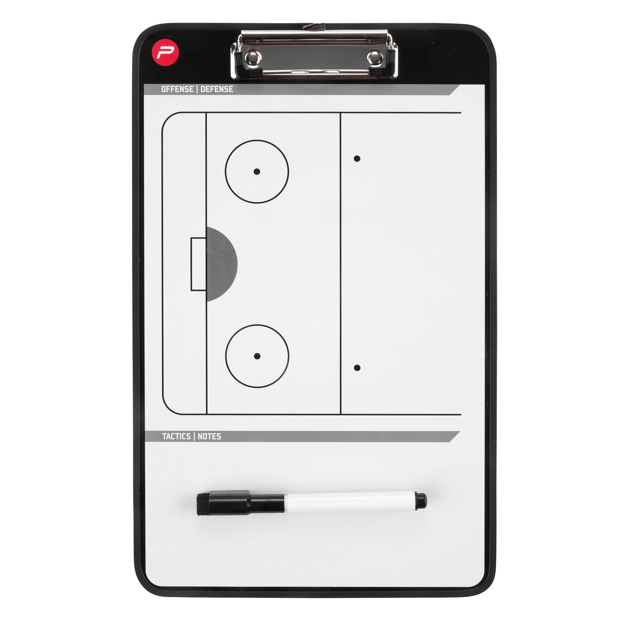Taktiktafel für Hockey mit Spielfeld und Notizbereich.