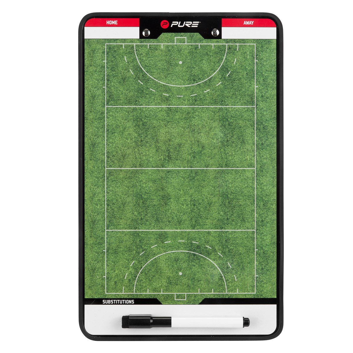 Pizarra táctica de fútbol con un campo y marcas.