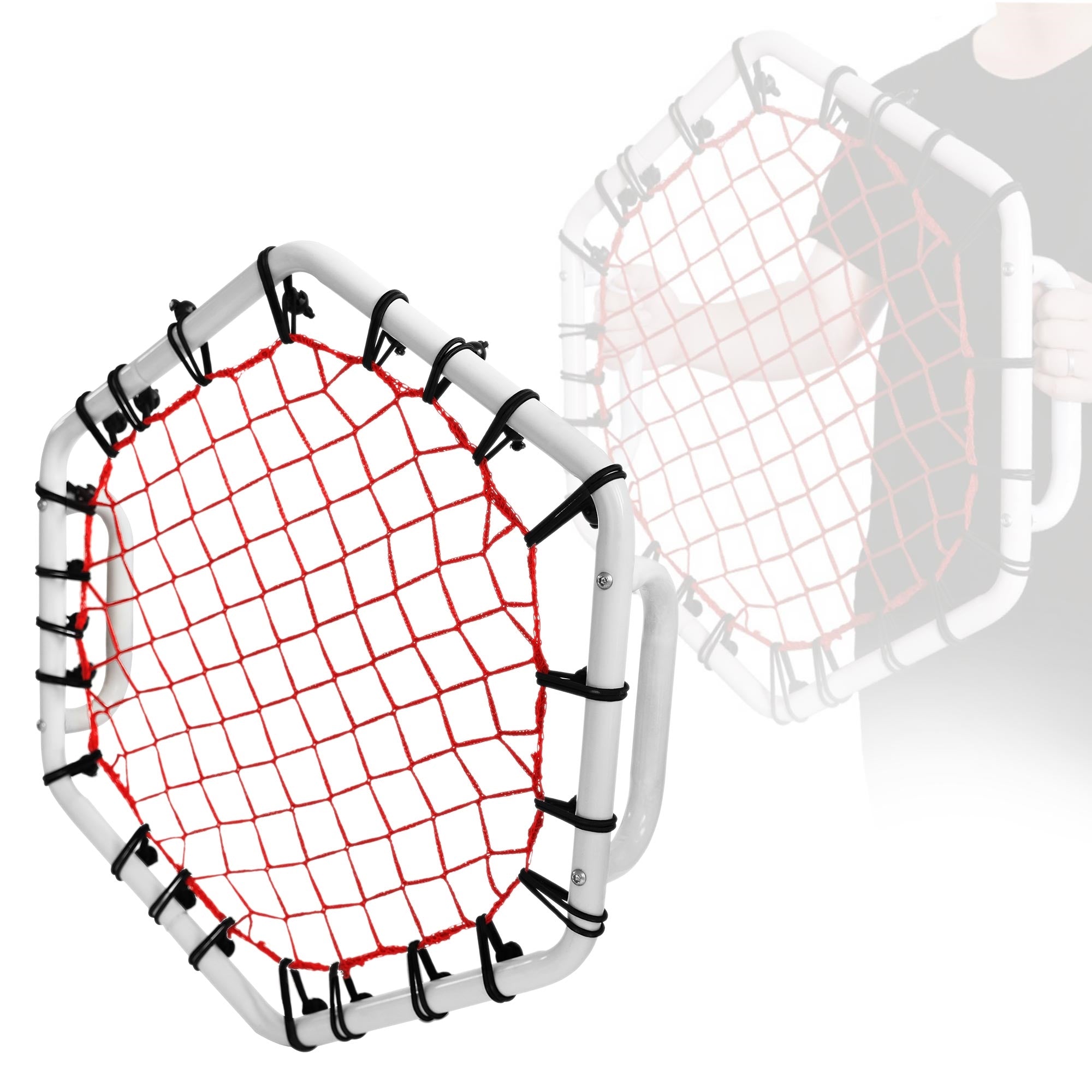Filet hexagonal avec grille rouge, tenu à la main.