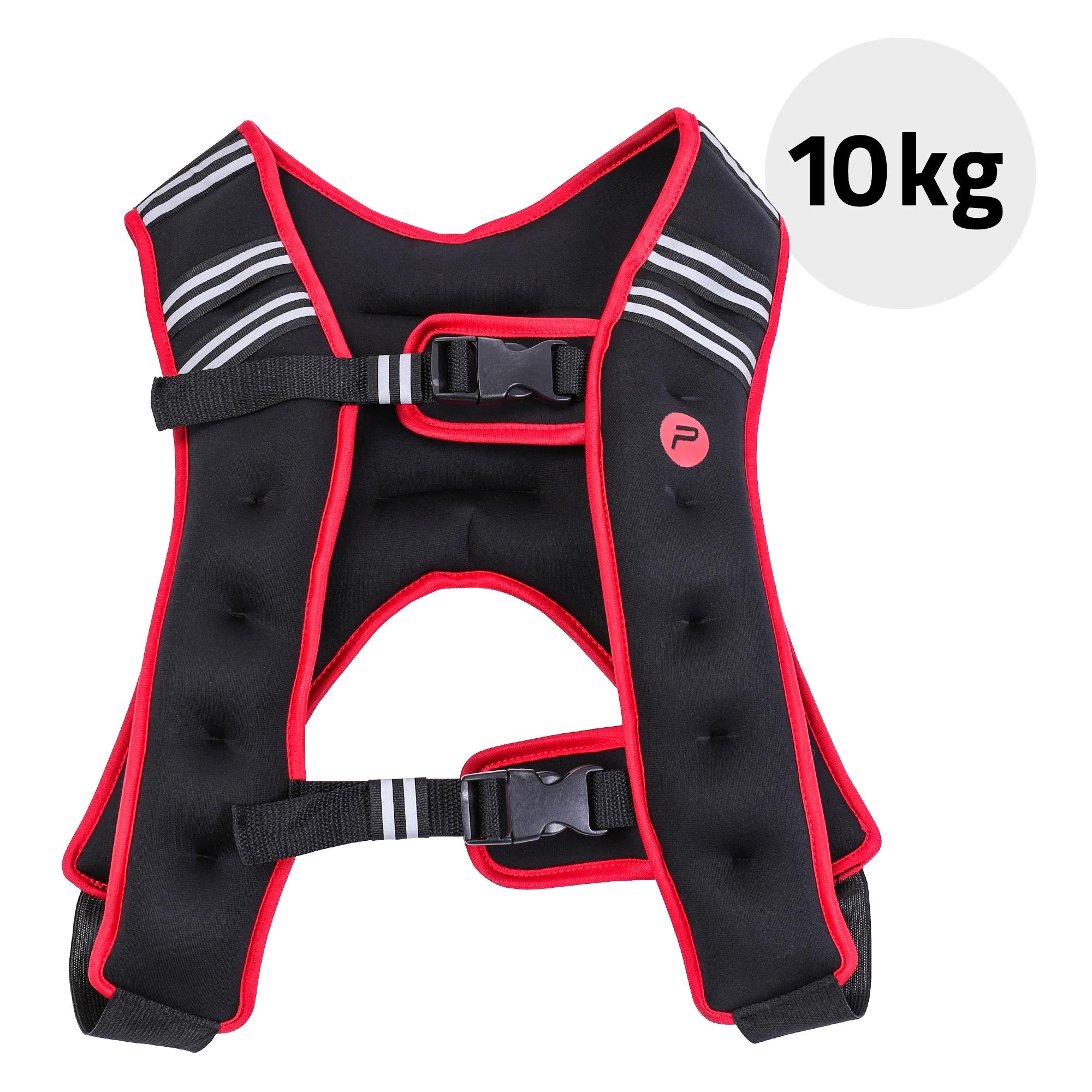 Gewichtsweste mit roten Akzenten, 10 kg, auf weißem Hintergrund.