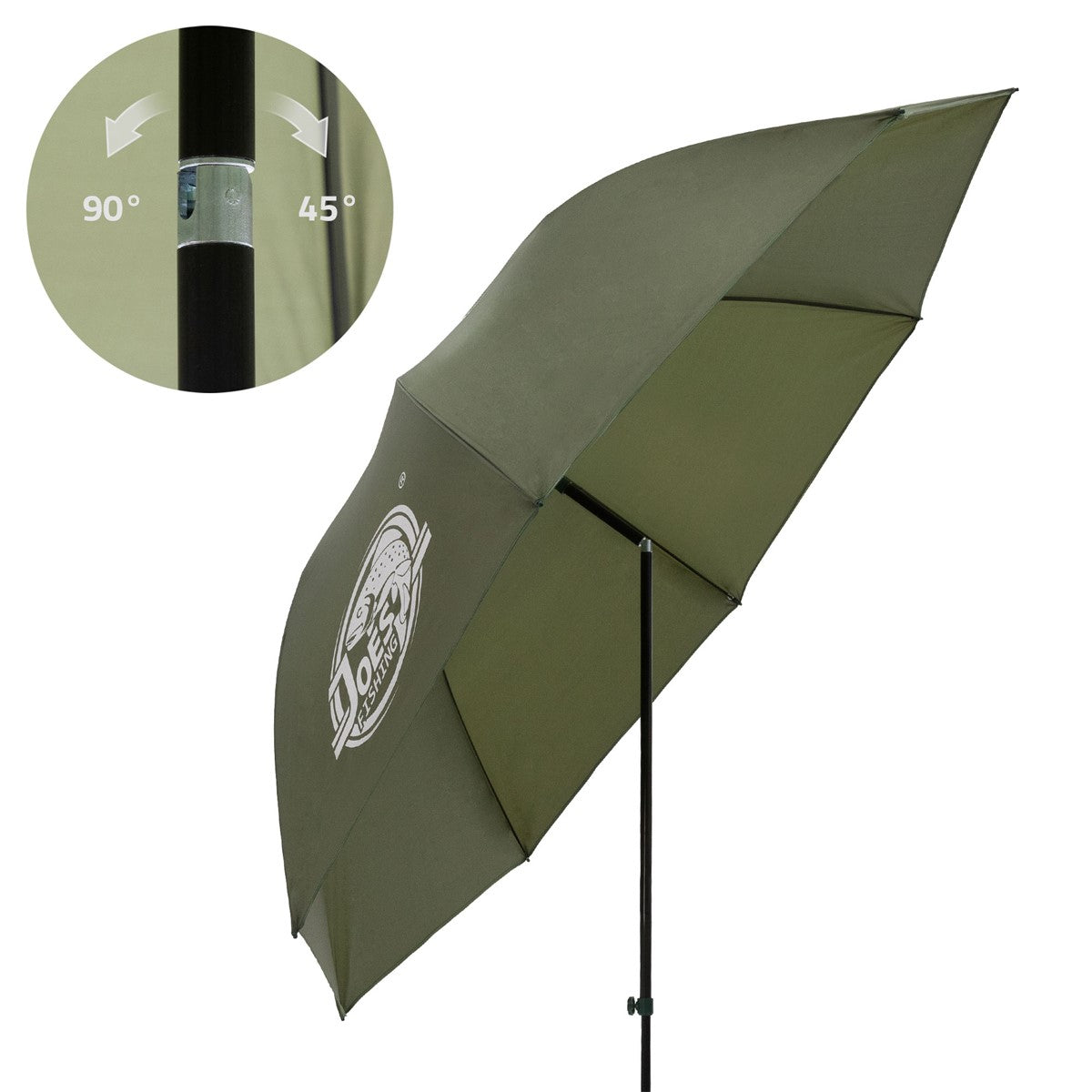 Grüner Sonnenschirm mit verstellbarem Gestell.