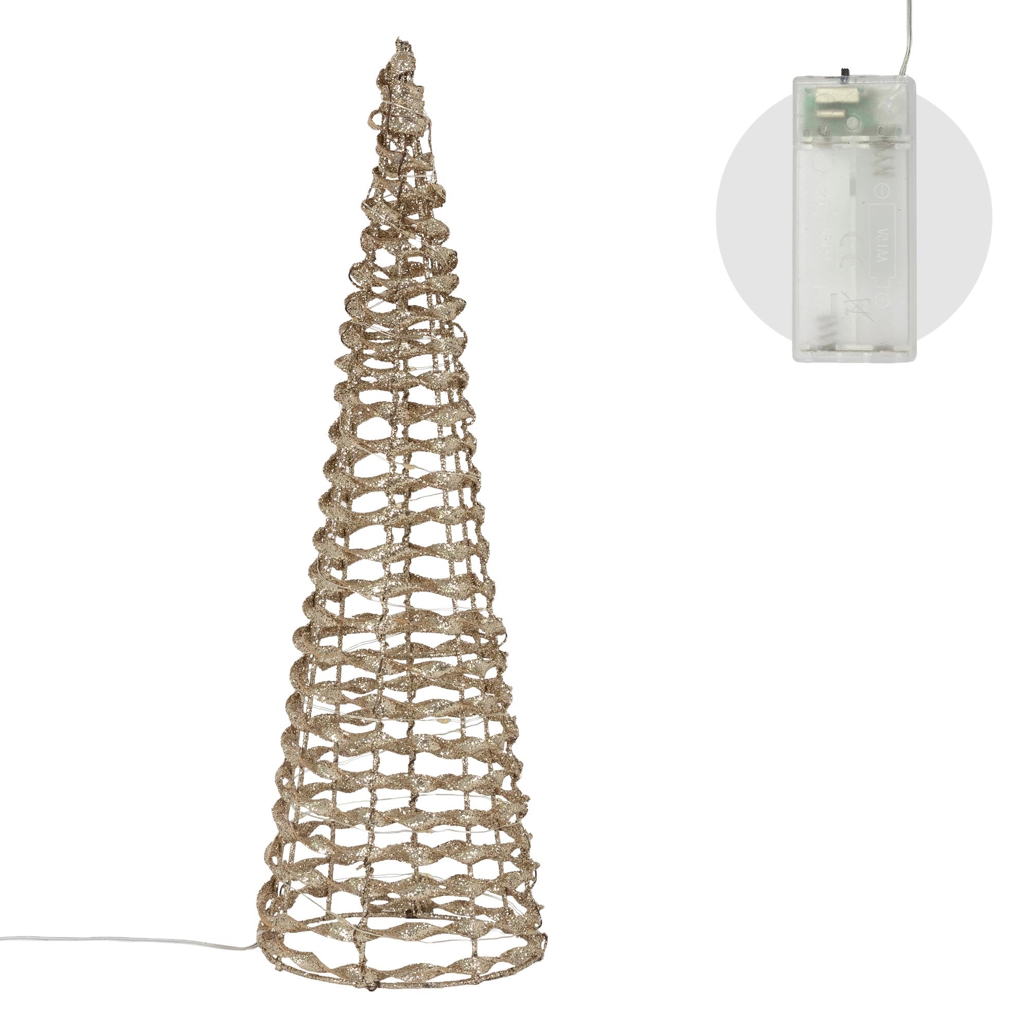 Drahtgestell in Kegelform, beige, mit Batteriefach.