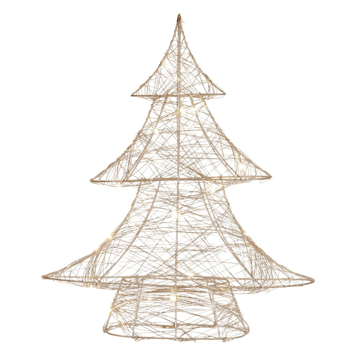 Three-section wire tree with lights on a white background.