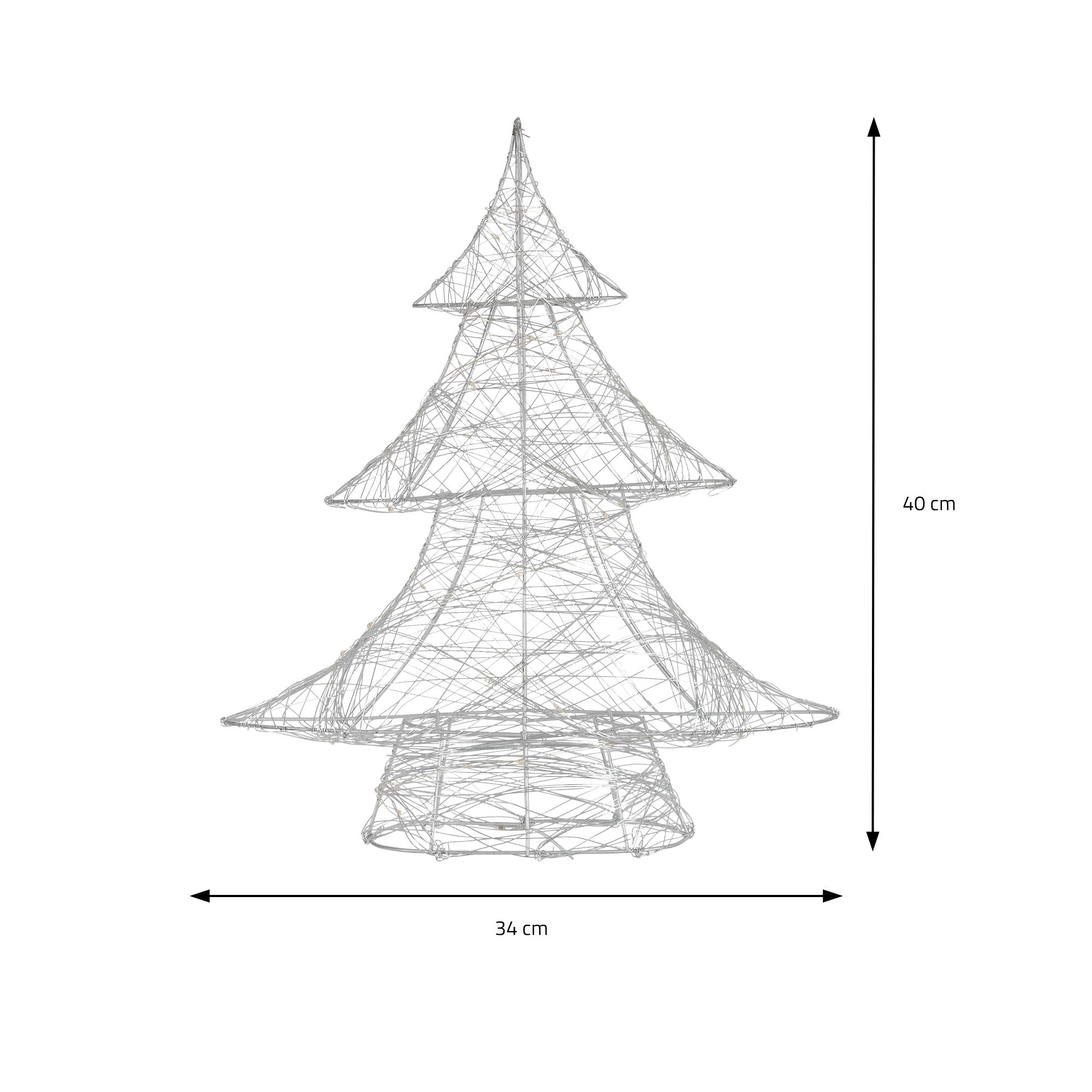 Wire tree in the shape of a Christmas tree, 40 cm high and 34 cm wide.