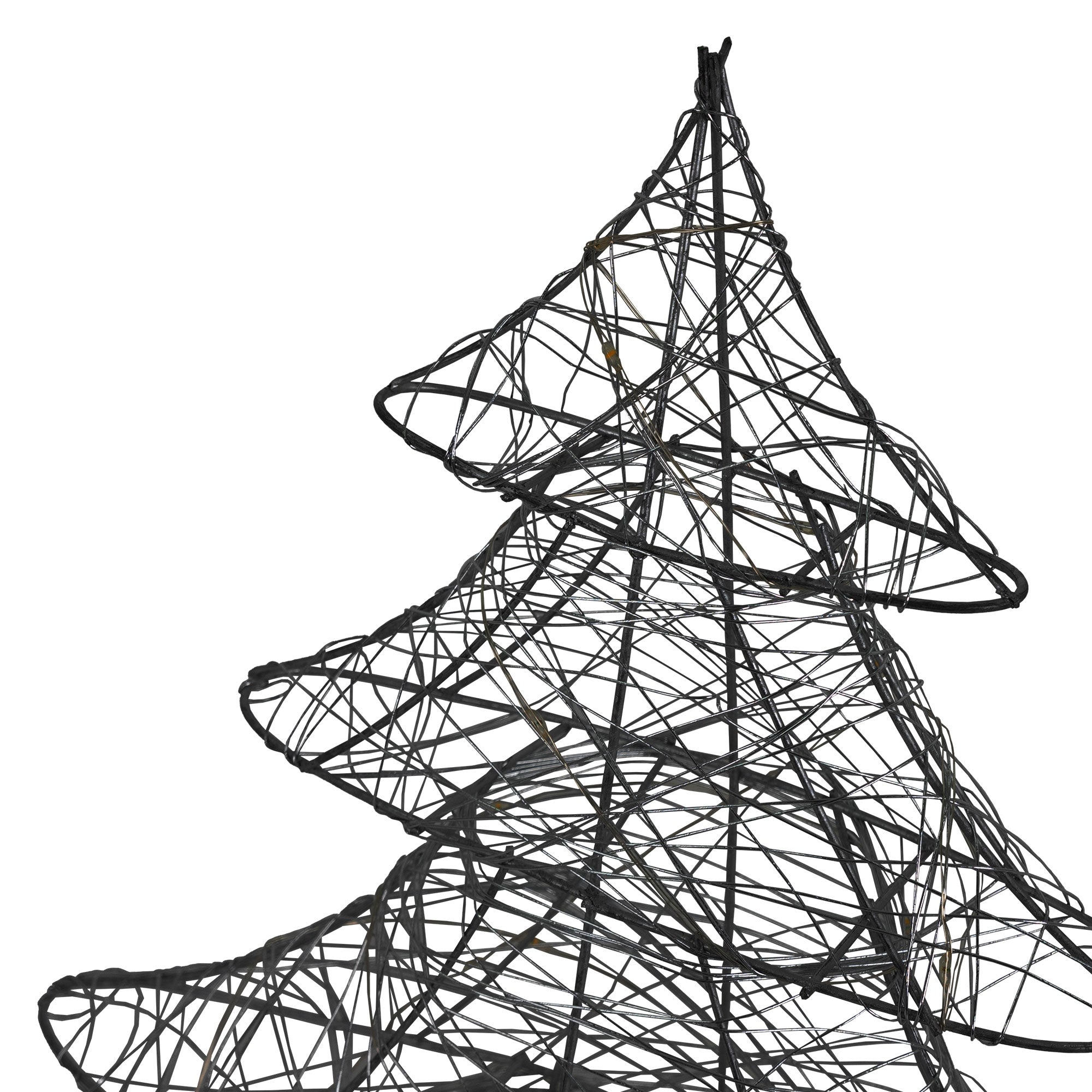 Detailaufnahme eines dekorativen Weihnachtsbaums aus Draht.
