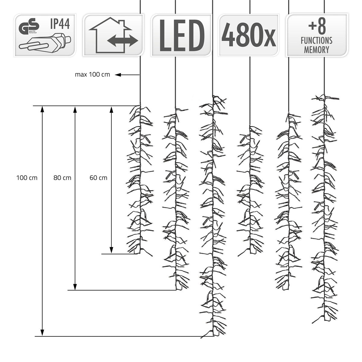 Diagramm mit LED-Licht und verschiedenen Höhenangaben.