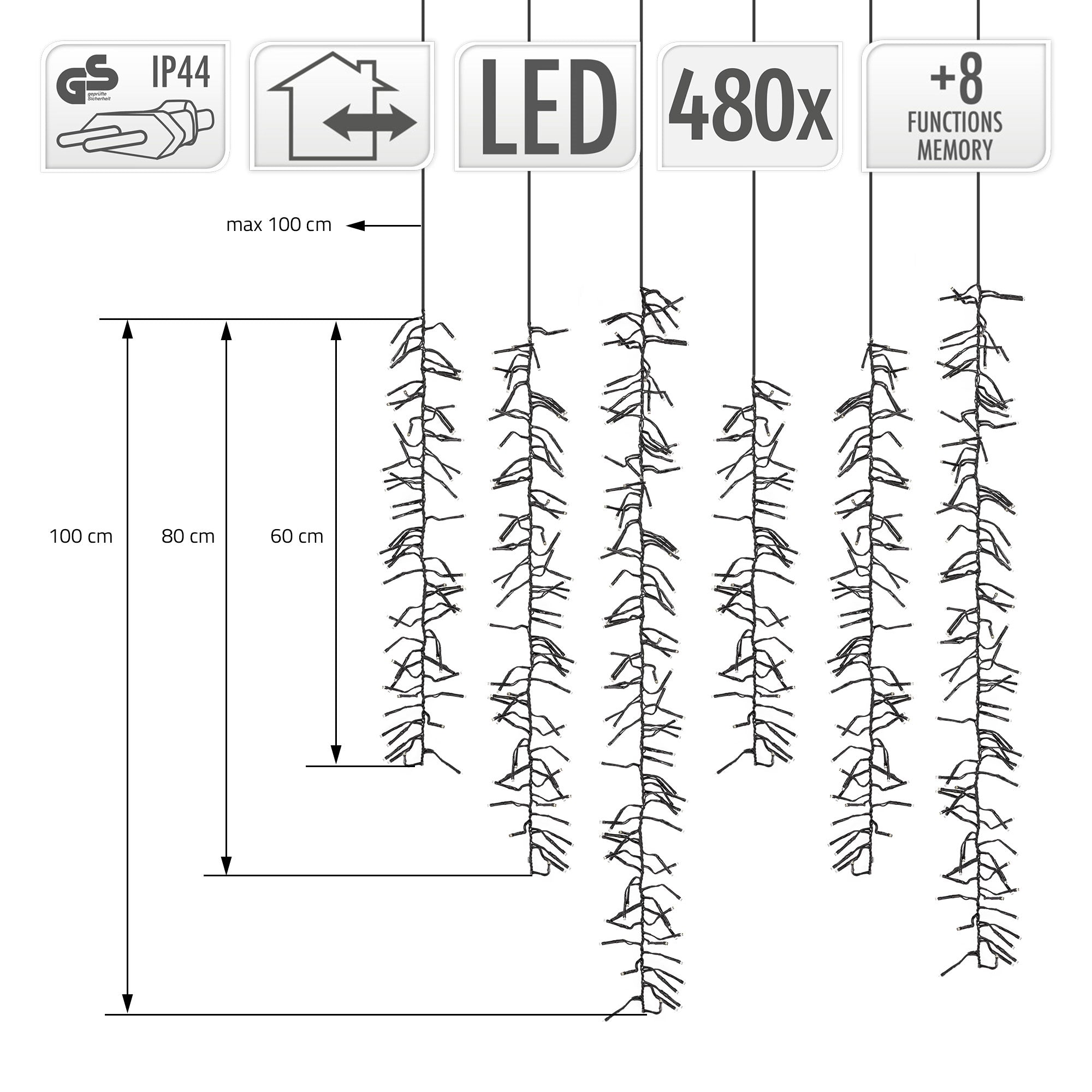 Diagram s LED světlem a různými výškami.