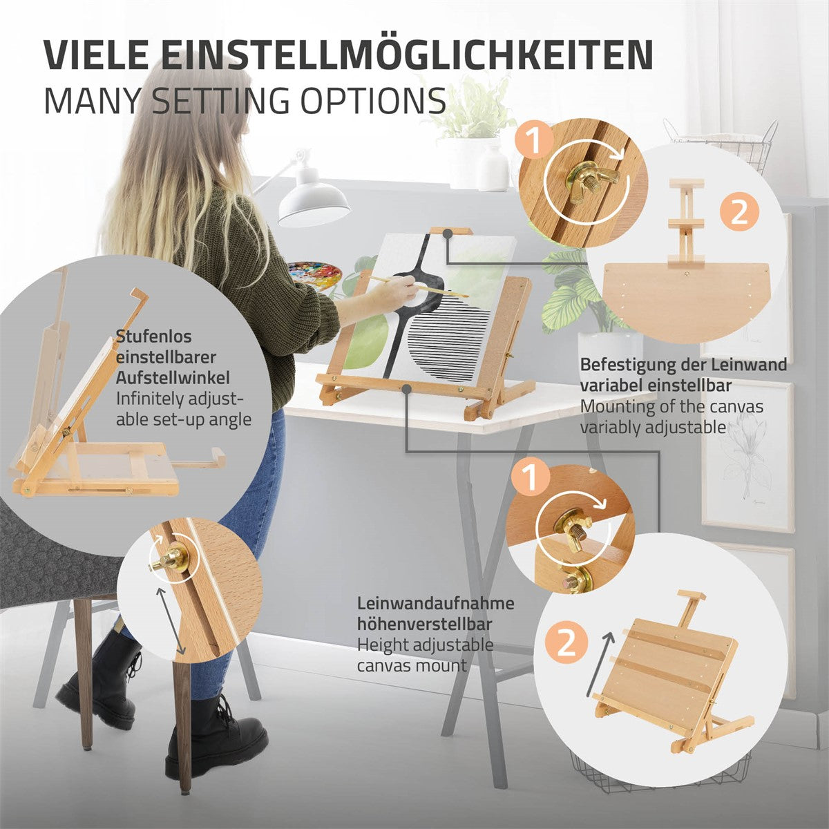 Illustration af staffeliens forskellige indstillingsmuligheder.