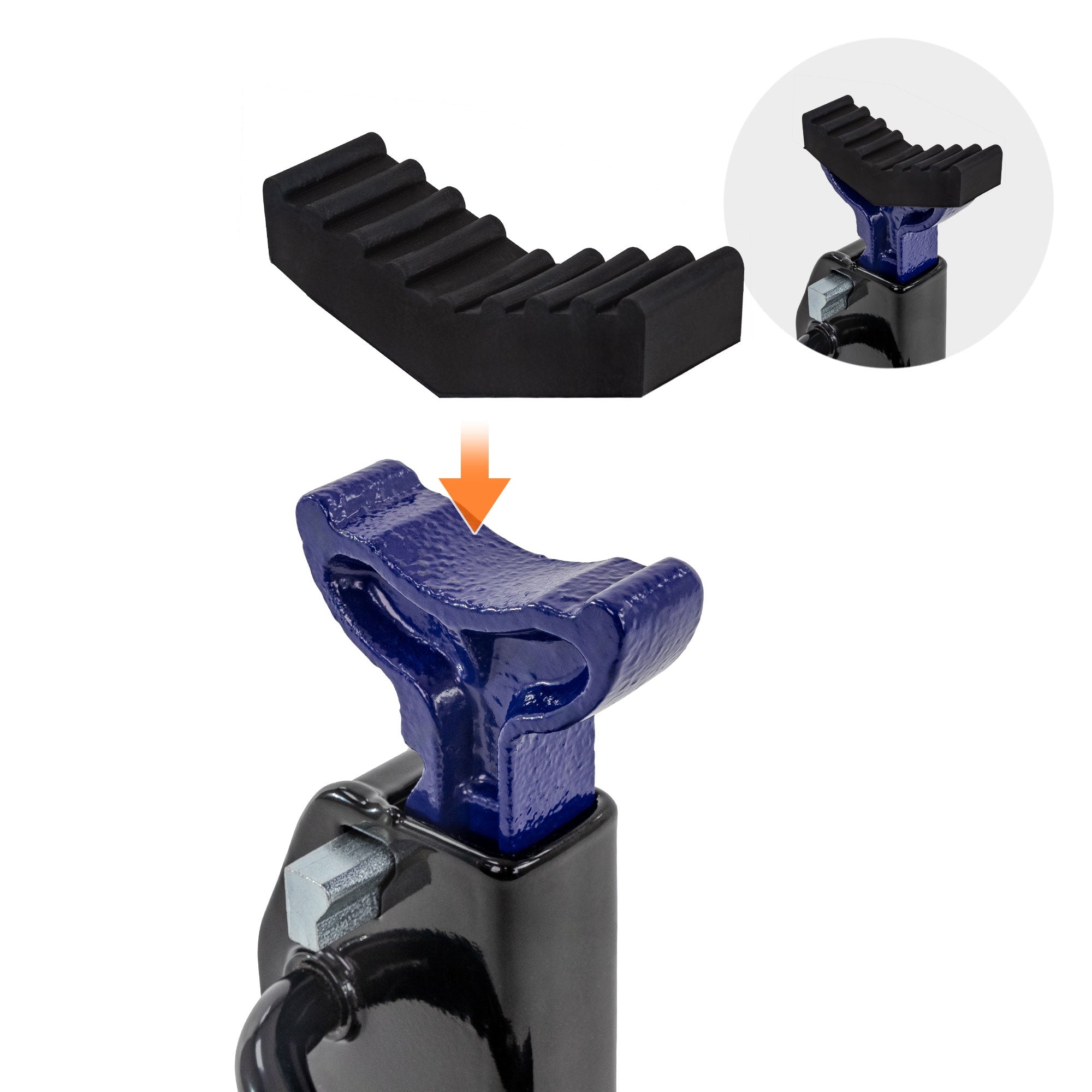 Detailansicht eines Halteblocks für einen Wagenheber.