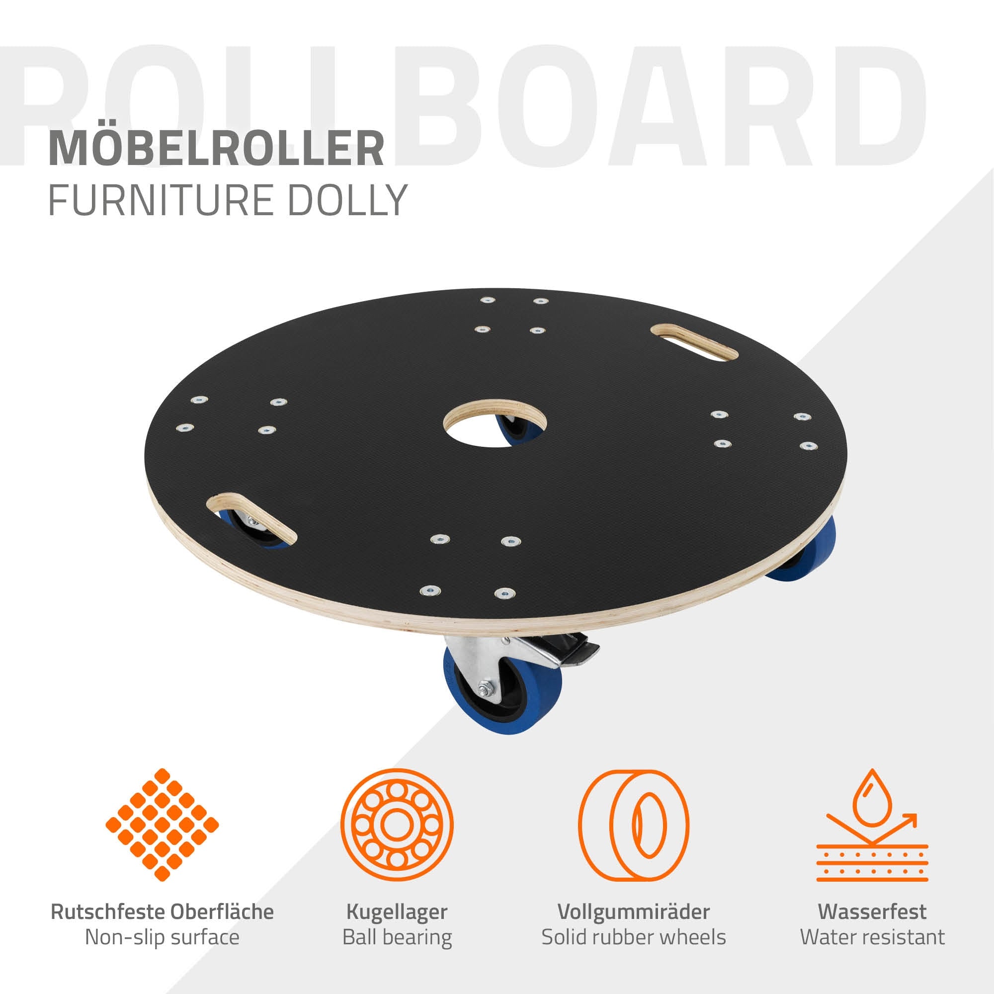 Runder Möbelroller mit rutschfester Oberfläche und vier Rollen.