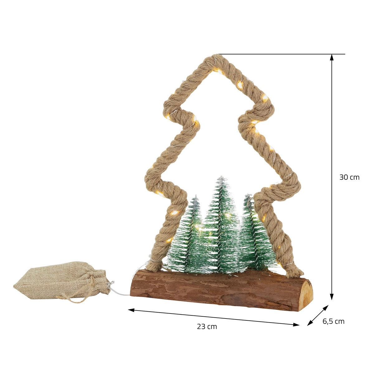 Maßangaben für einen dekorativen Weihnachtsbaum aus Seil.