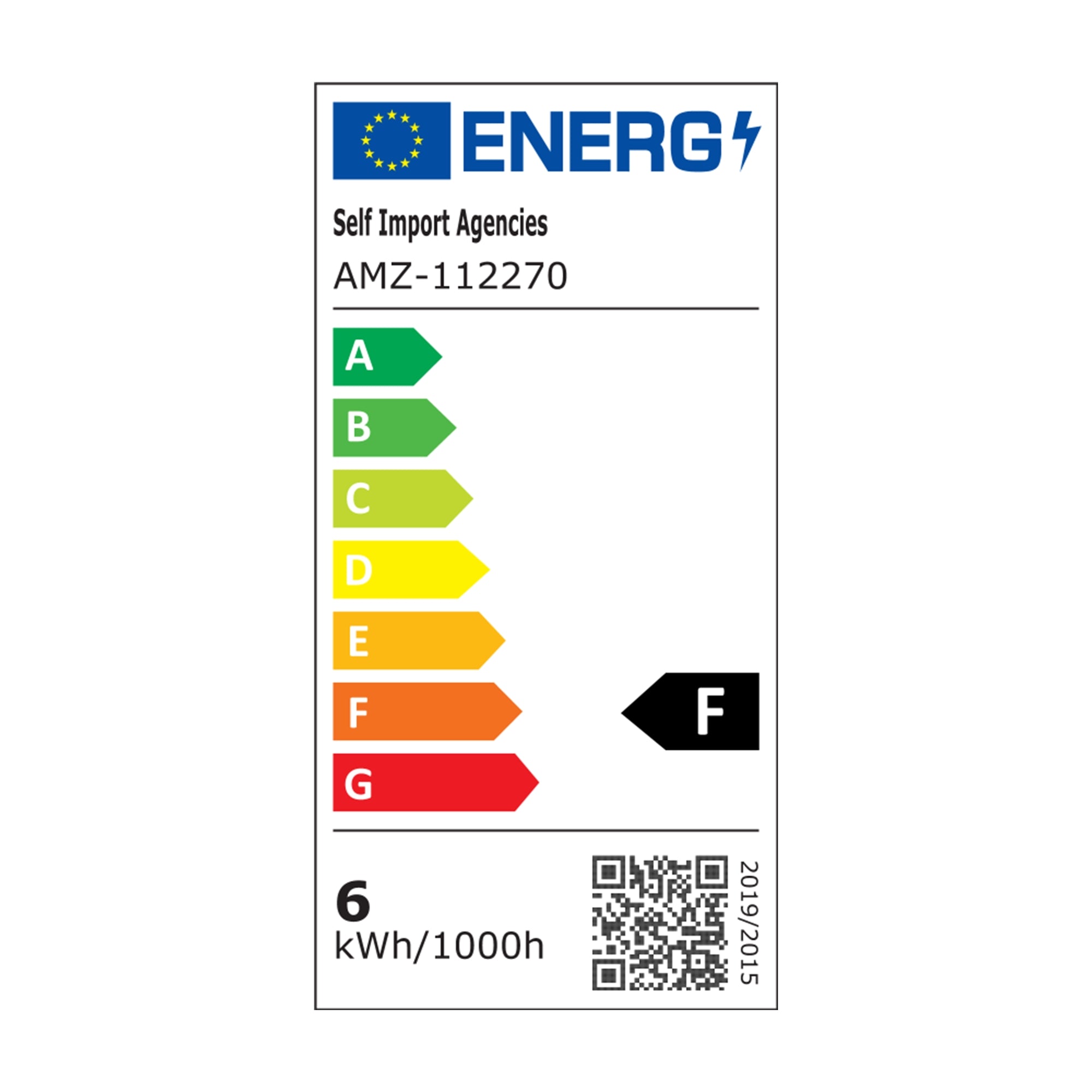 Energieeffizienzlabel mit Skala von A bis G, Kennzeichnung F.