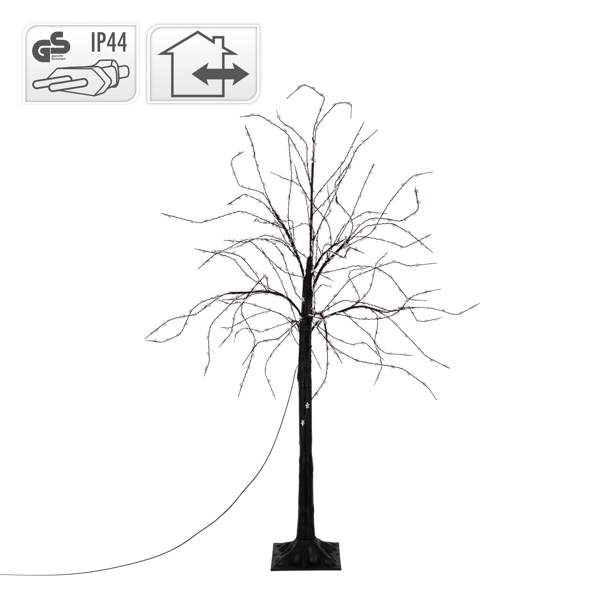 Schwarzer Baum ohne Blätter, mit Kabel und IP44-Symbol.