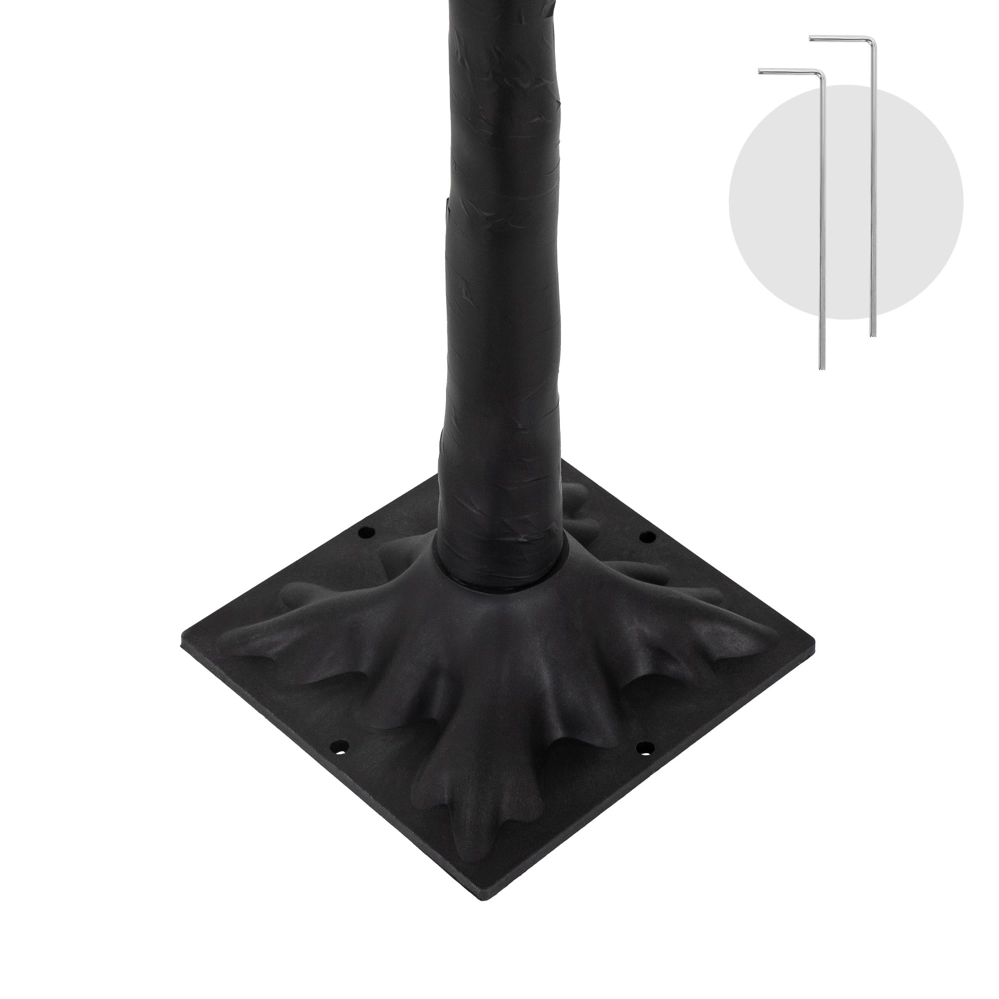 Detailaufnahme des Fußes eines LED-Baums mit einer stabilen Basis.