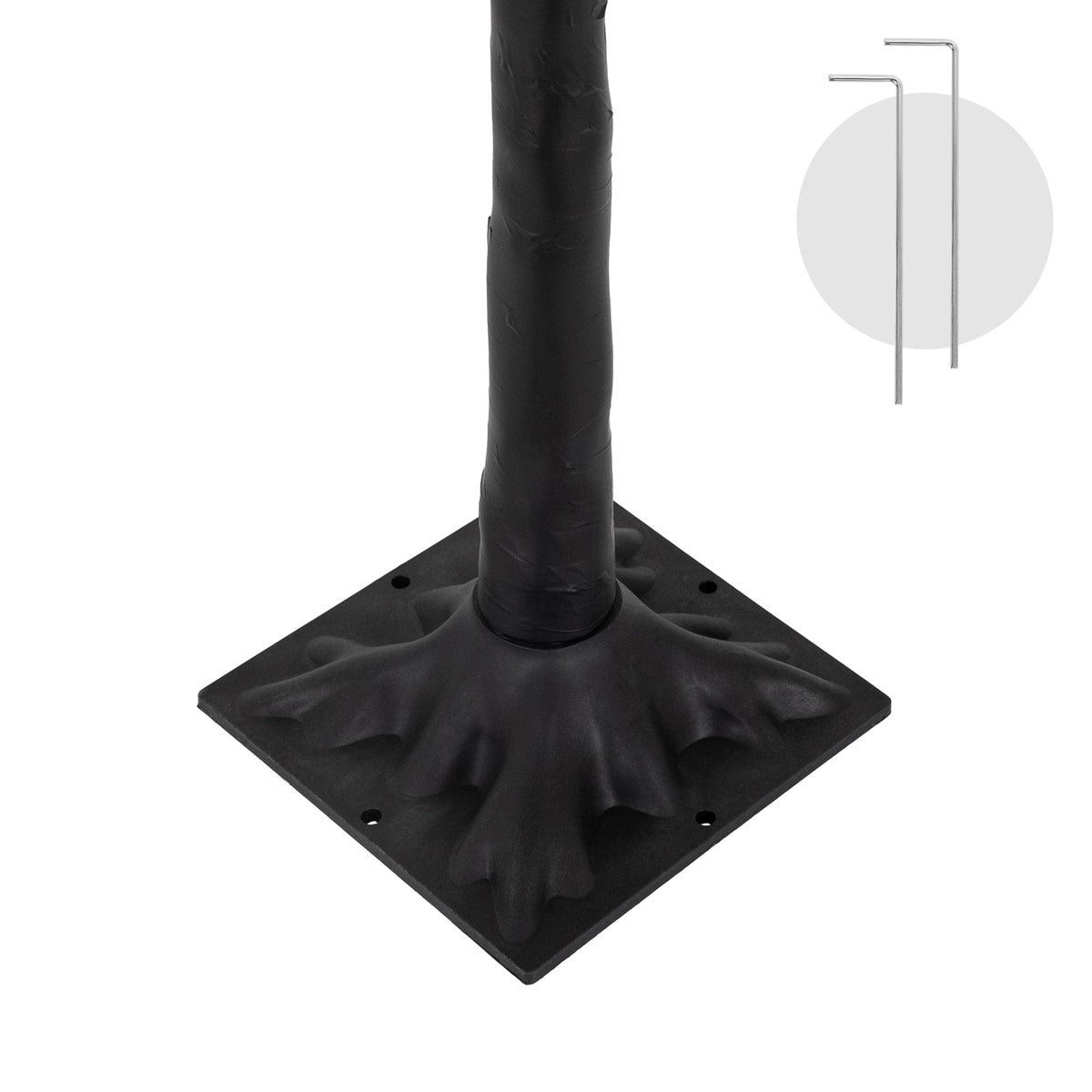 Detailaufnahme des Fußes eines LED-Baums mit einer stabilen Basis.