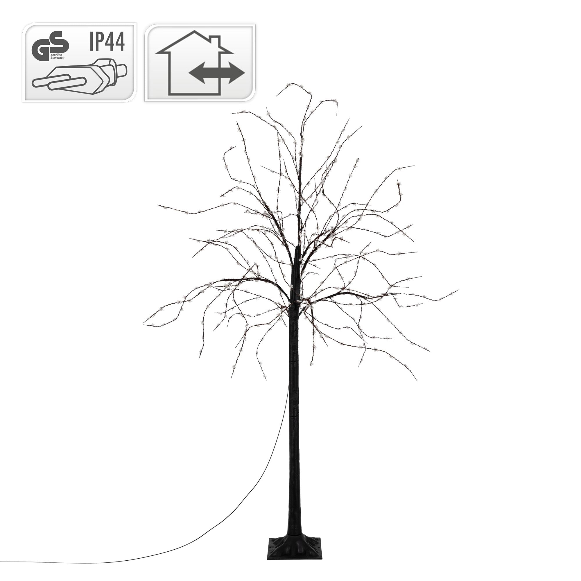 Schwarzer Baum ohne Blätter, mit Kabel und IP44-Symbol.