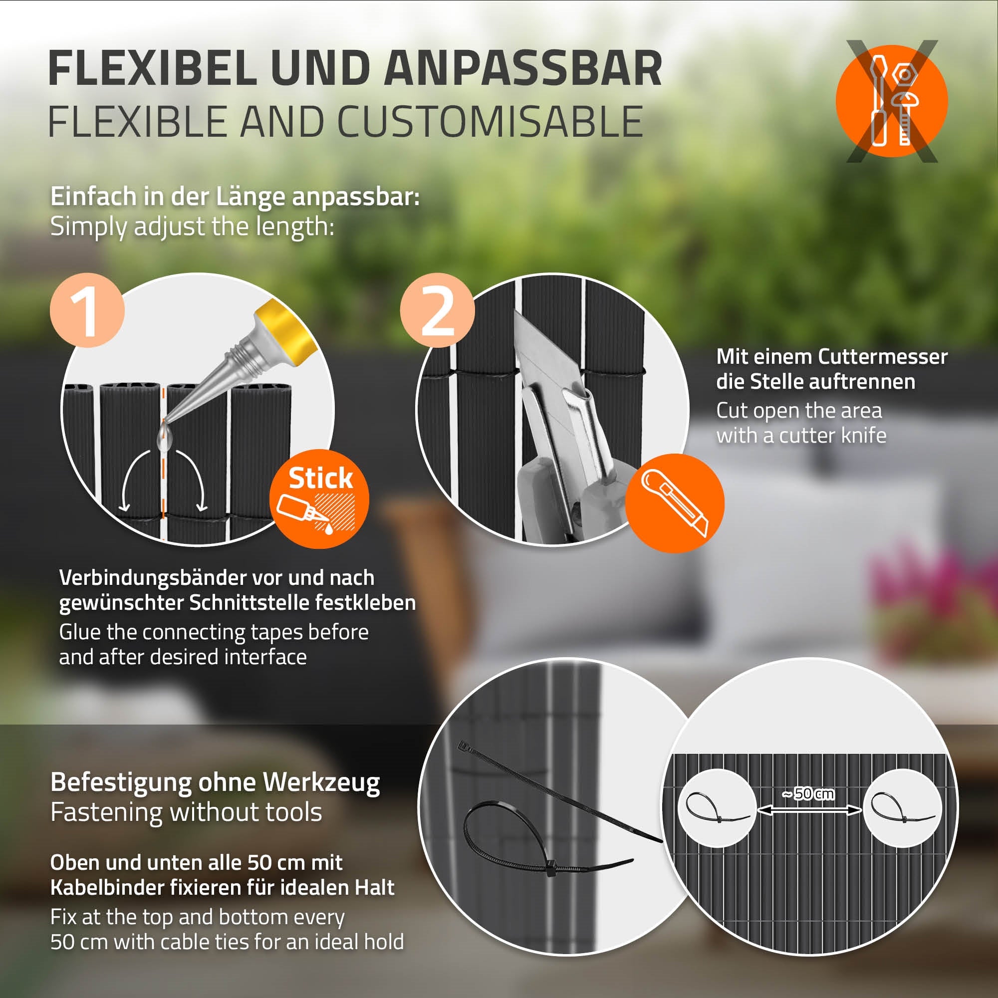 Anleitung zur Anpassung von flexiblen Paneelen mit Werkzeugen.