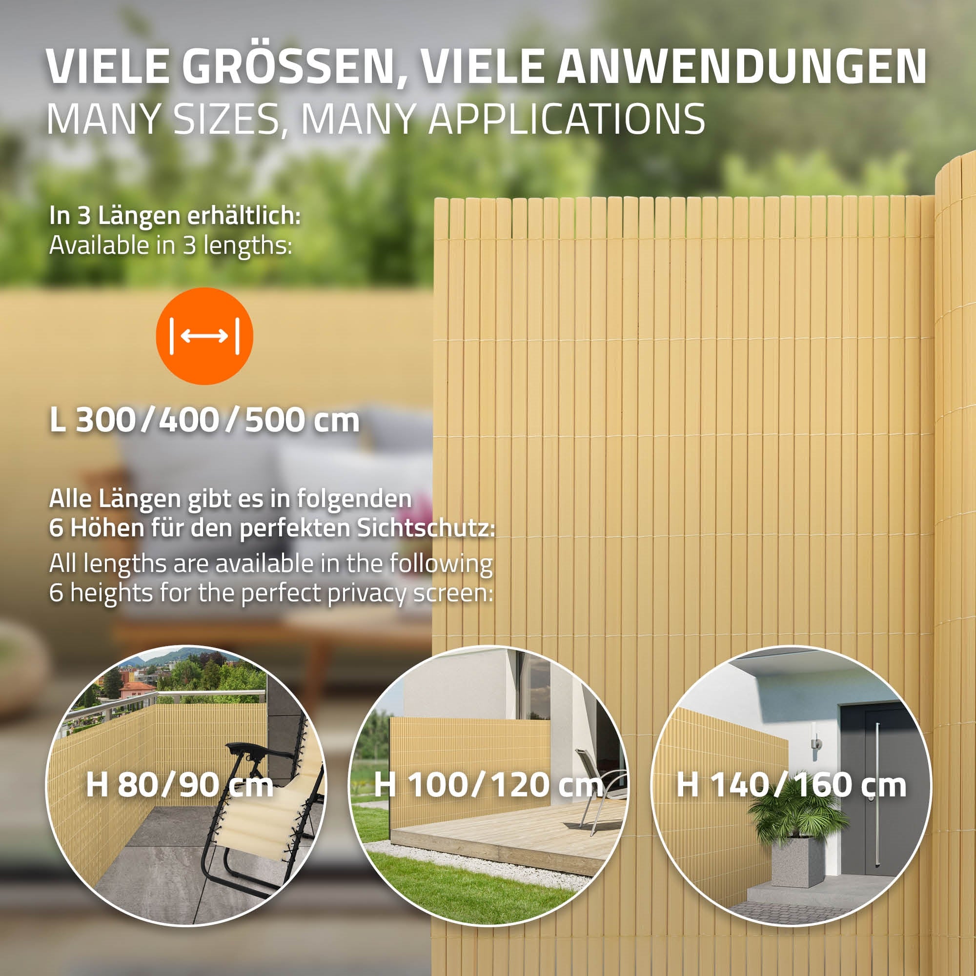 Grafik mit verschiedenen Größen und Höhen für Sichtschutz.