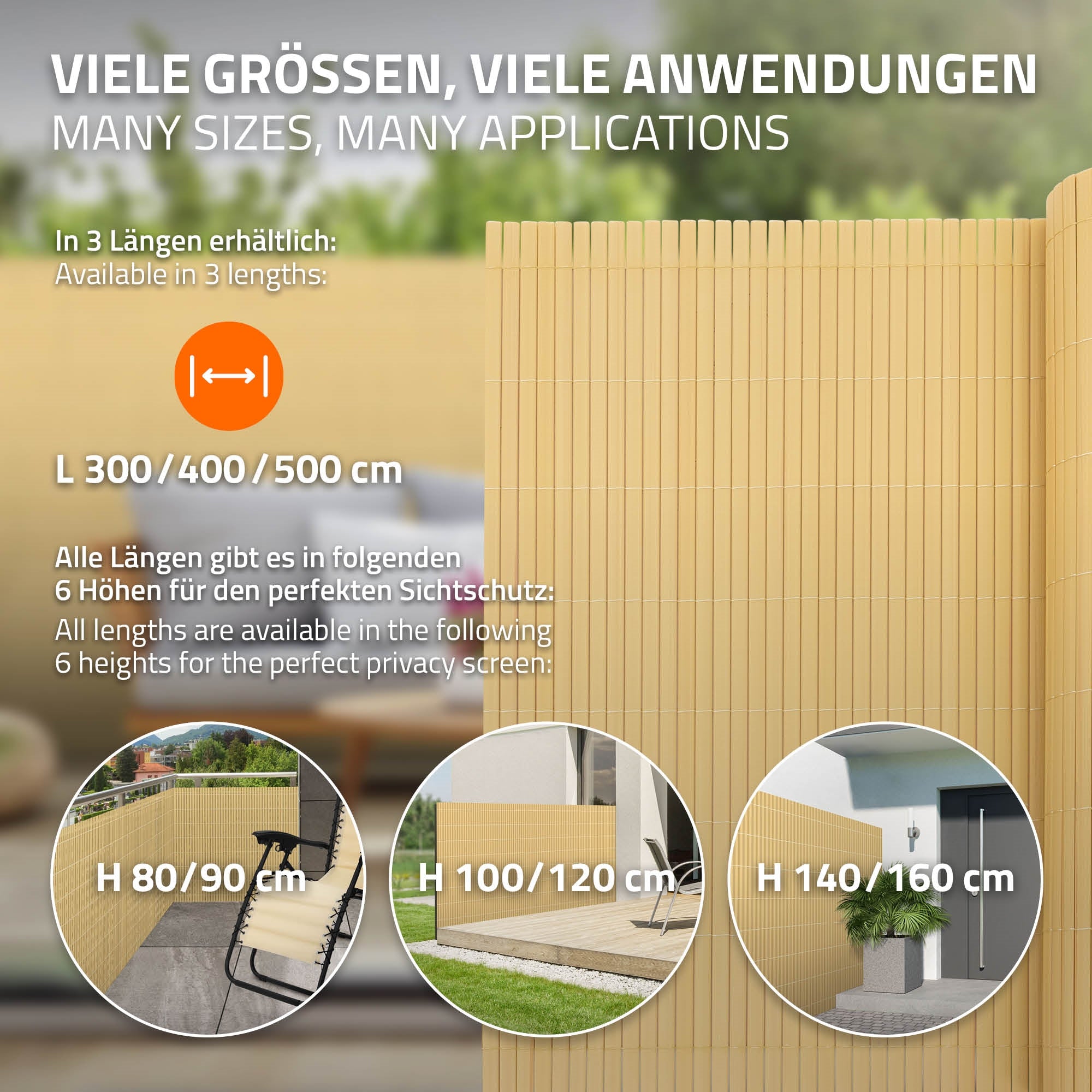 Grafik mit verschiedenen Größen und Höhen für Sichtschutz.
