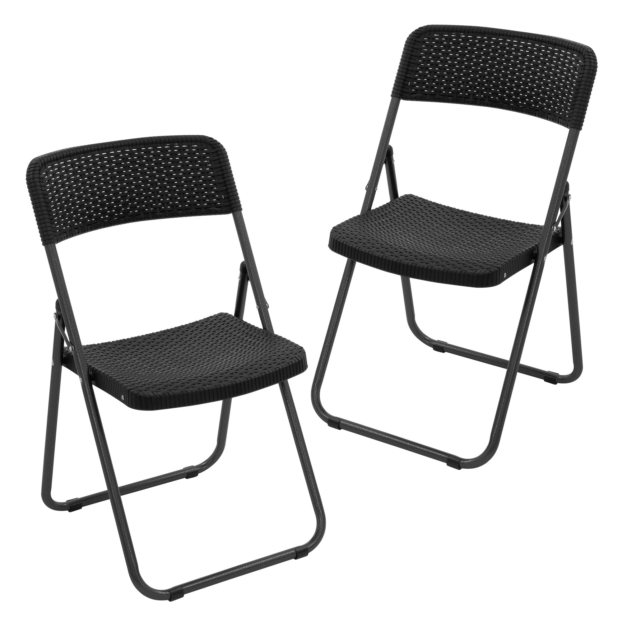 To sorte klapstole på en hvid baggrund.