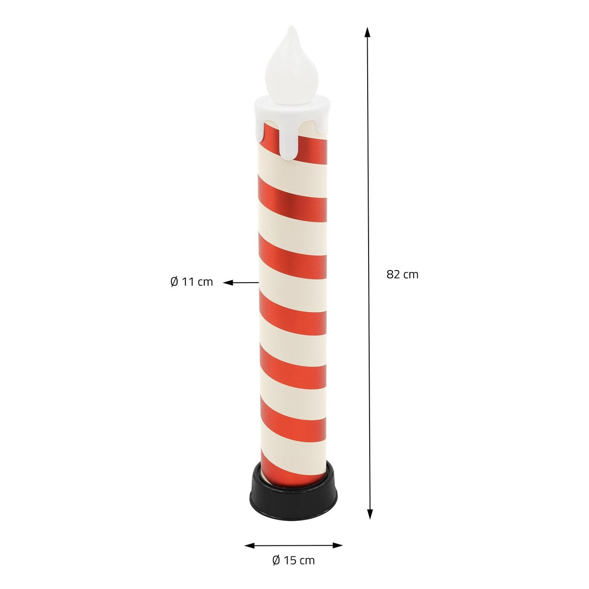 Eine große, rot-weiße Kerze mit einer Höhe von 82 cm.