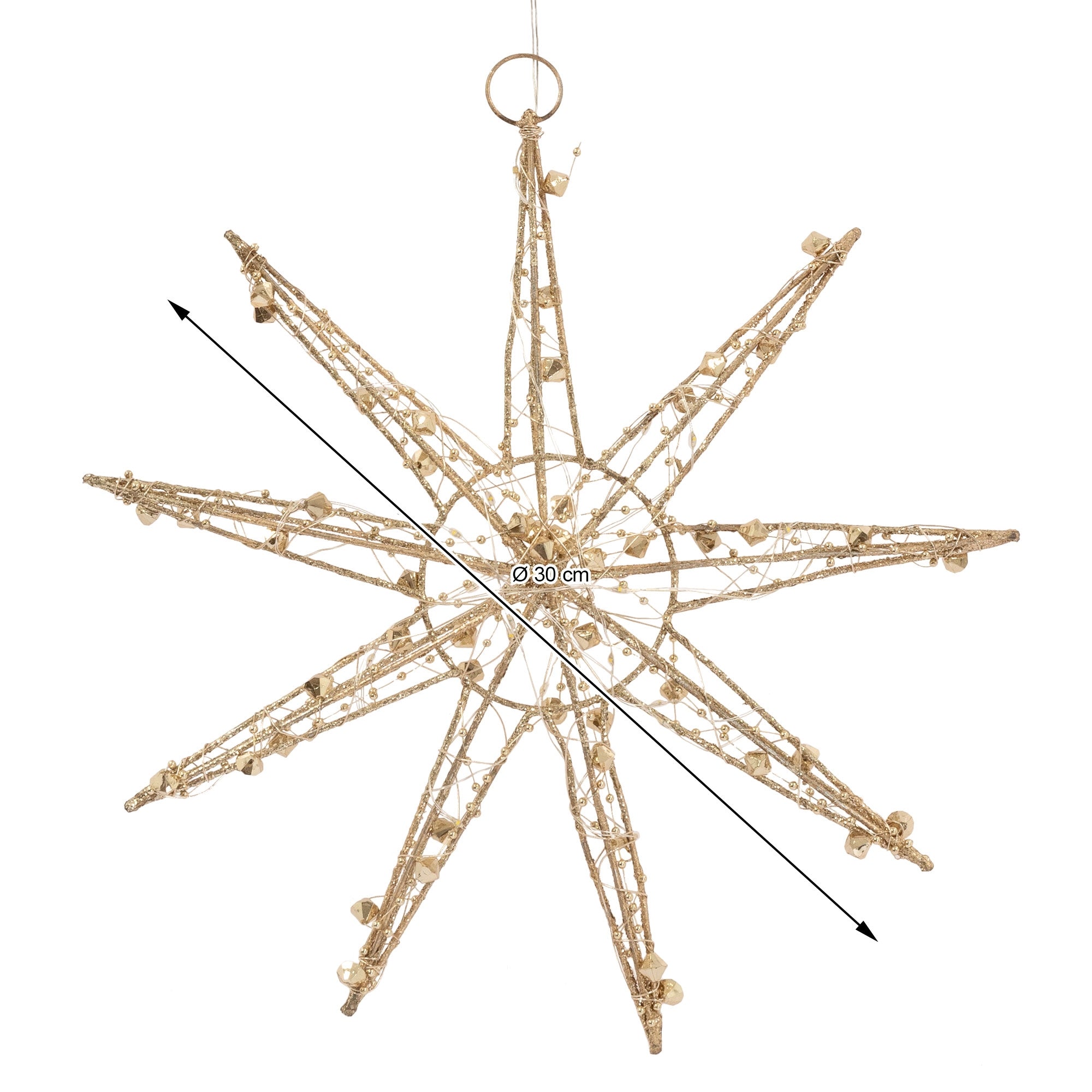 Une étoile de Noël dorée d'un diamètre de 30 cm.