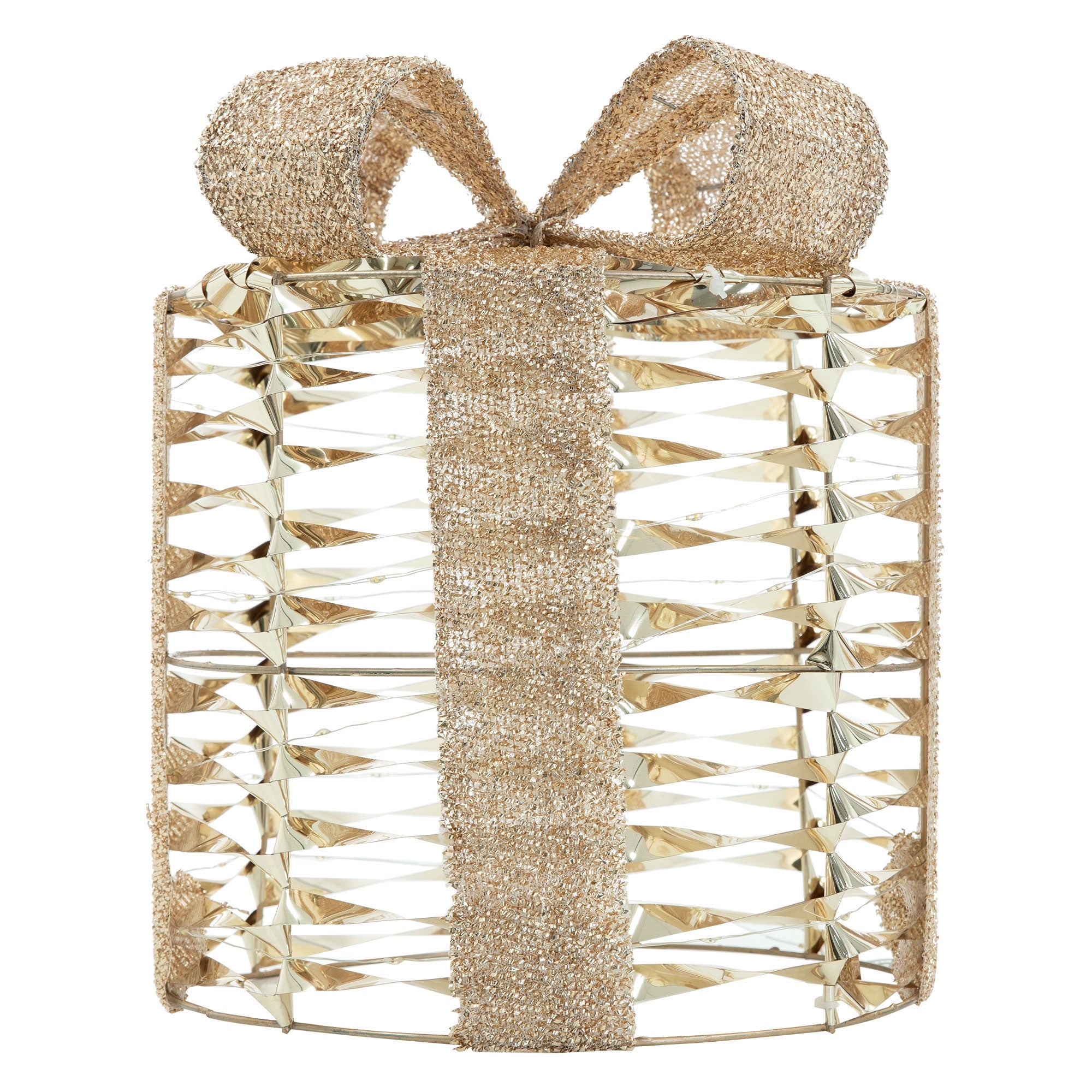 Geschenk in Gold mit Schleife, aus transparenten Materialien gefertigt.
