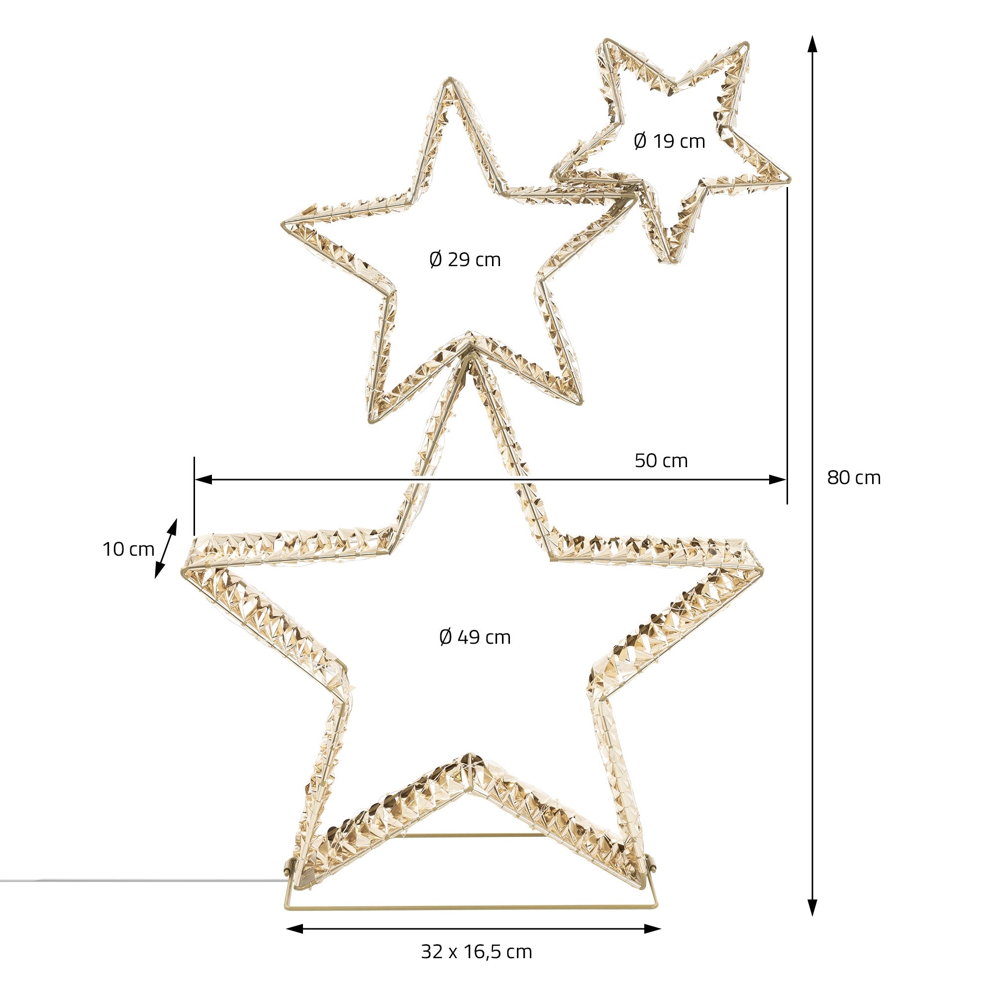 Dos estrellas doradas en diferentes tamaños, sobre un fondo blanco.