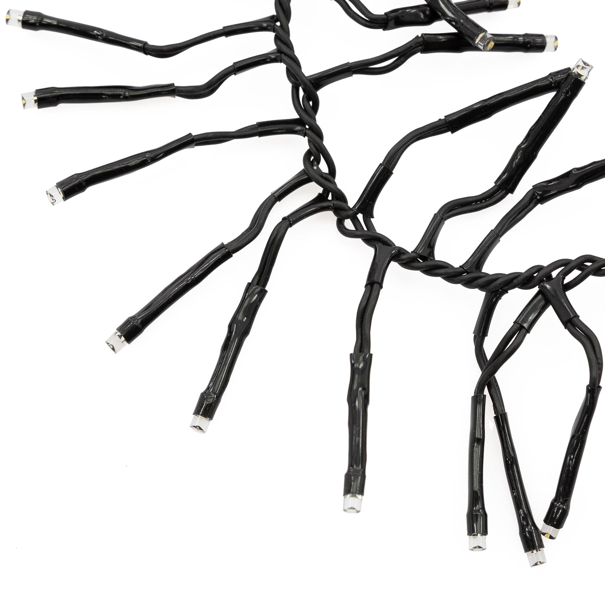 Ein Kabel mit mehreren abzweigenden Drähten, schwarz und verdreht.