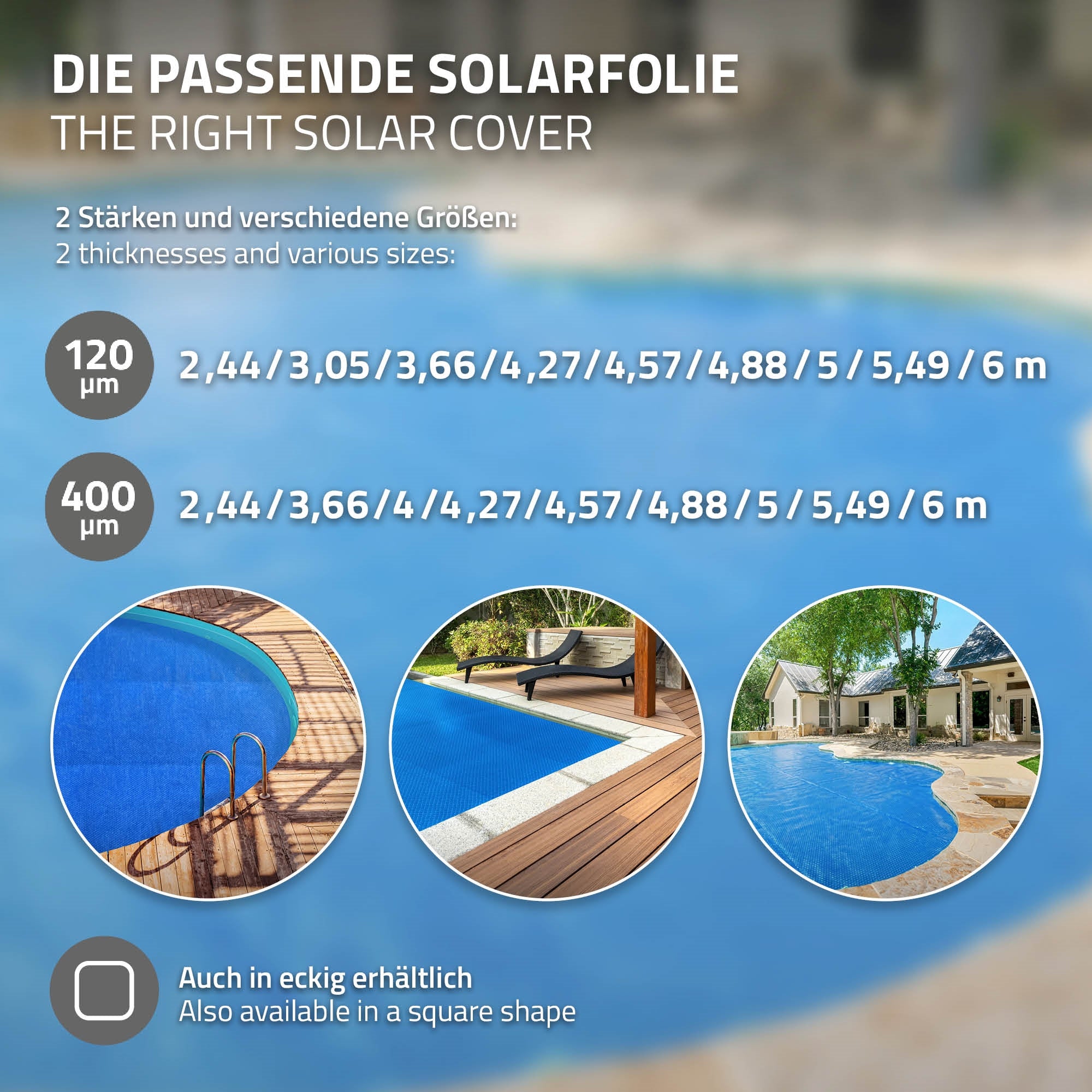 Grafik mit Informationen zu Solarfolien, zwei Stärken und Größen aufgeführt.