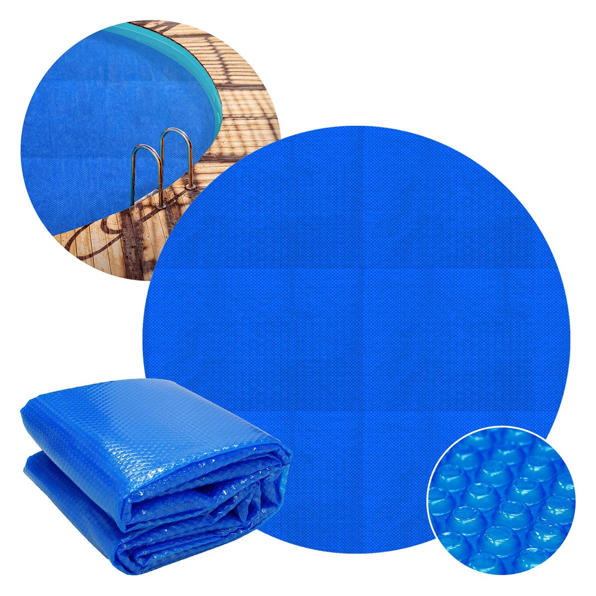 Runde und rechteckige Solarfolien in blauer Farbe, zusammengefaltet.