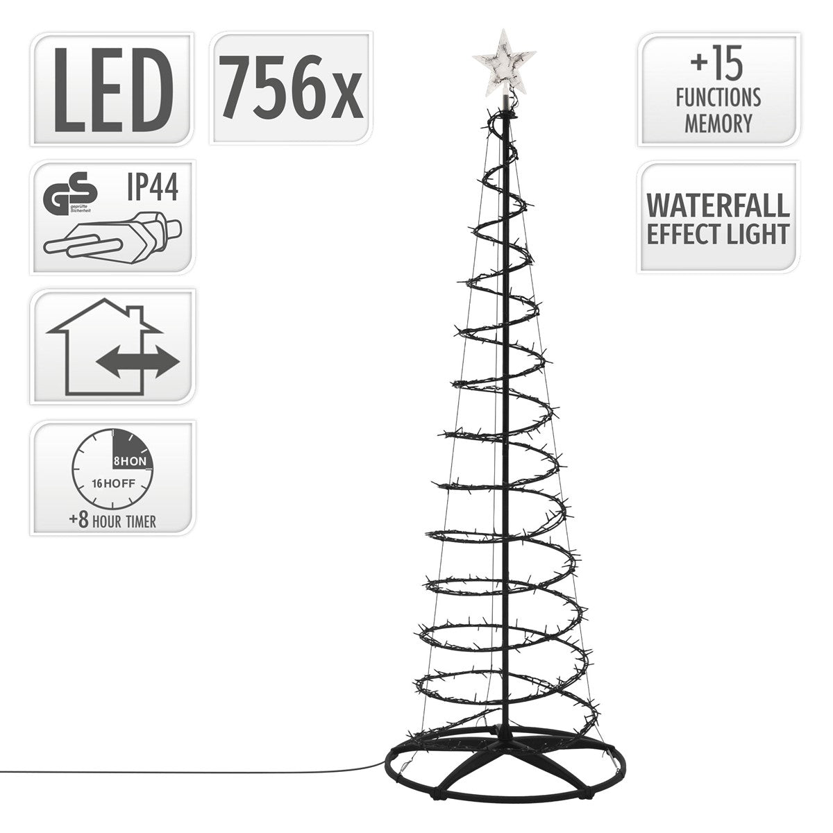 Schwarzer Weihnachtsbaum mit LED, 756 Lichtern und 15 Funktionen.